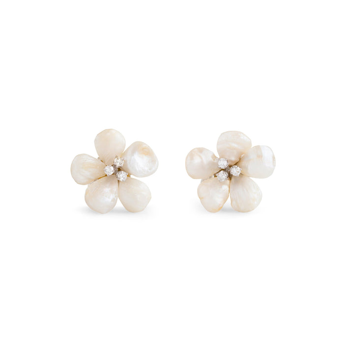 Pearl, Diamond, And 14K White Gold Flower Earrings