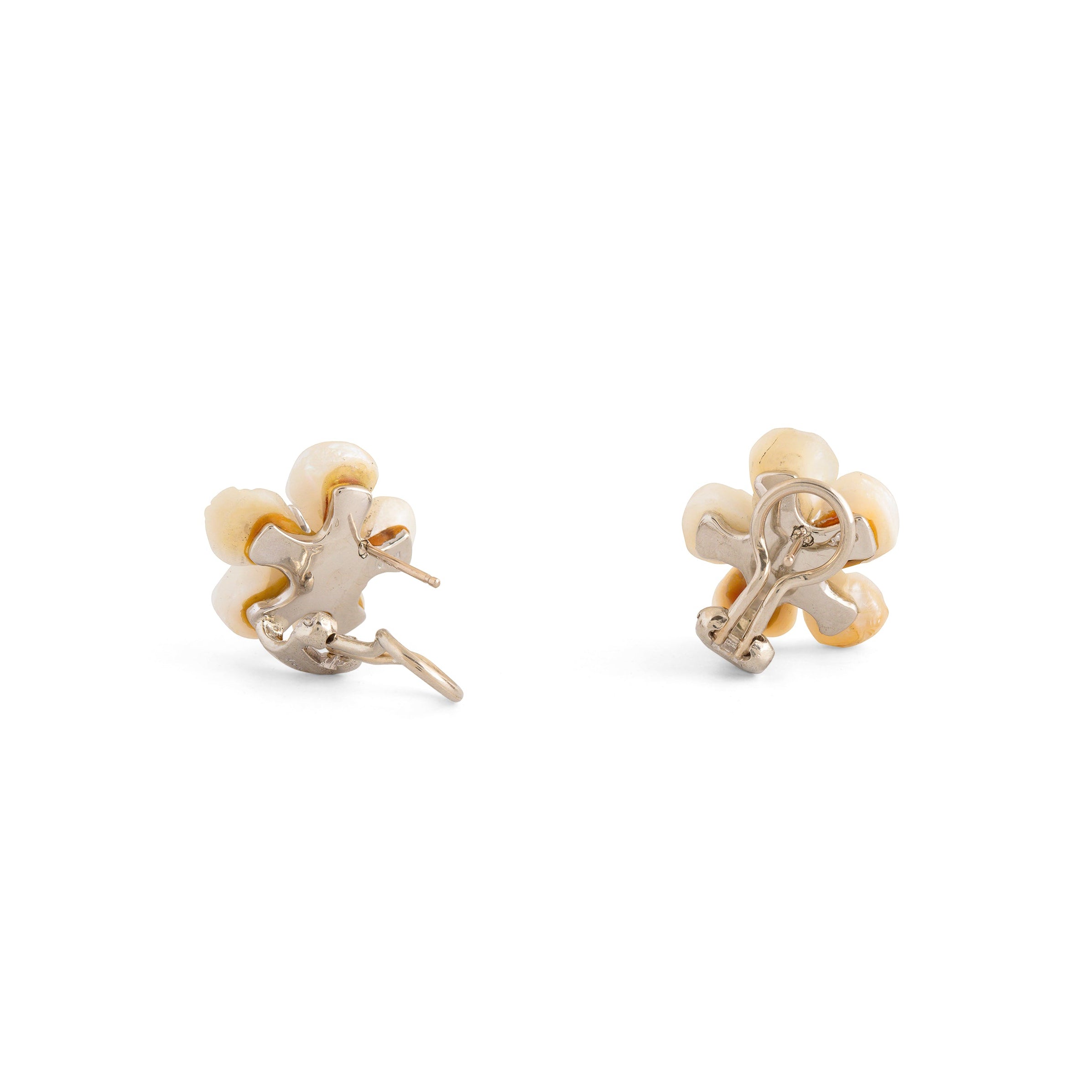 Pearl, Diamond, And 14K White Gold Flower Earrings