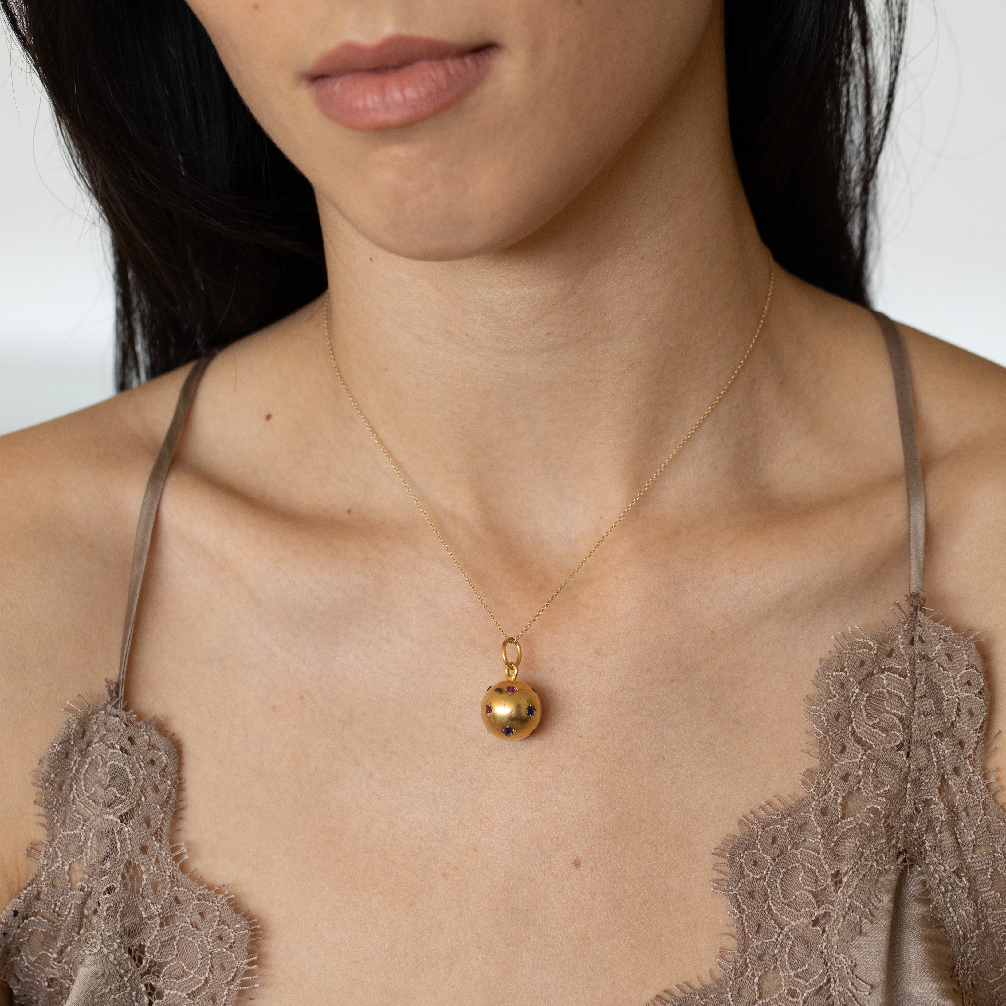 Victorian Starburst Sapphire and 18K Gold Orb Charm Pendant