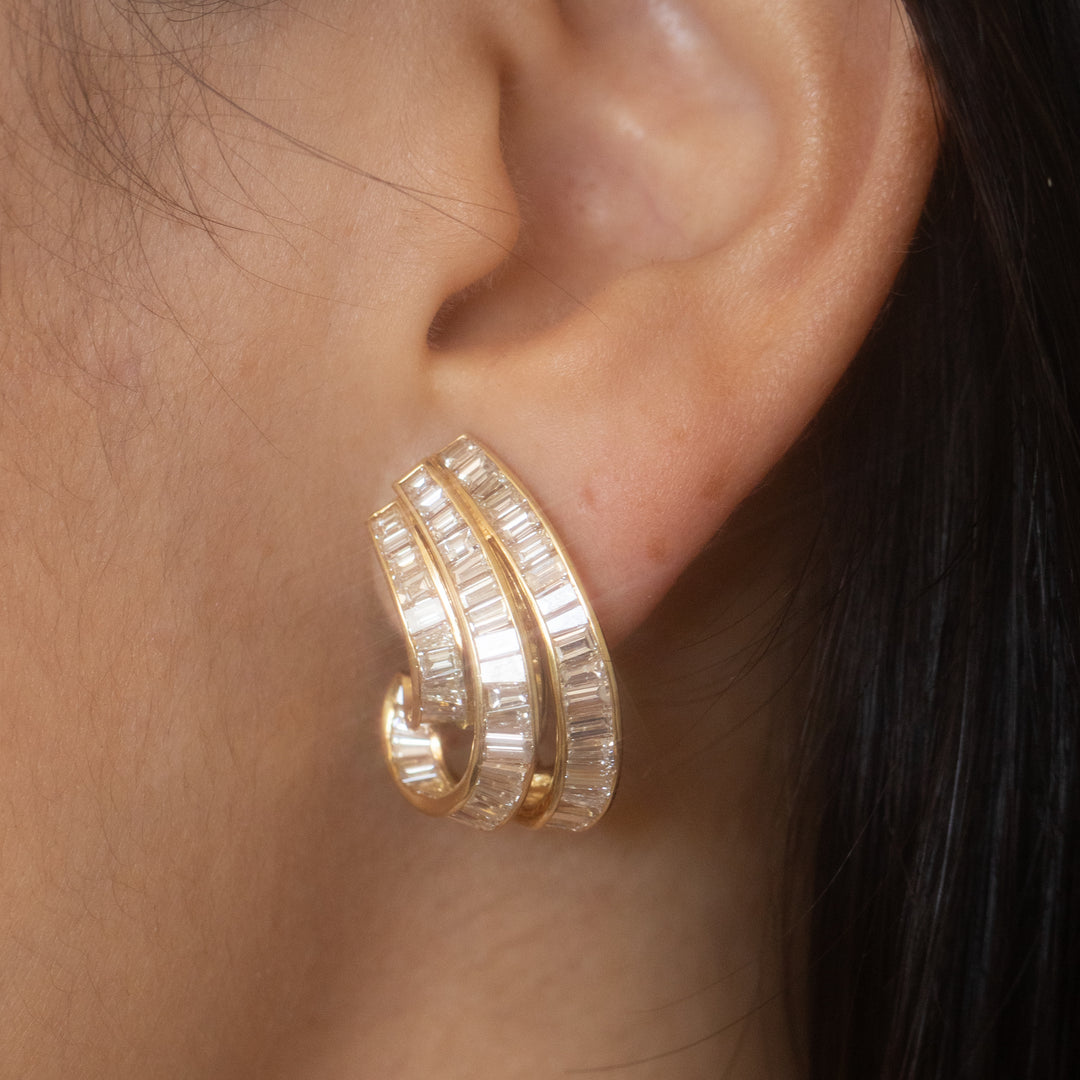 5.52 Carat Baguette Diamond And 18K Gold Earrings