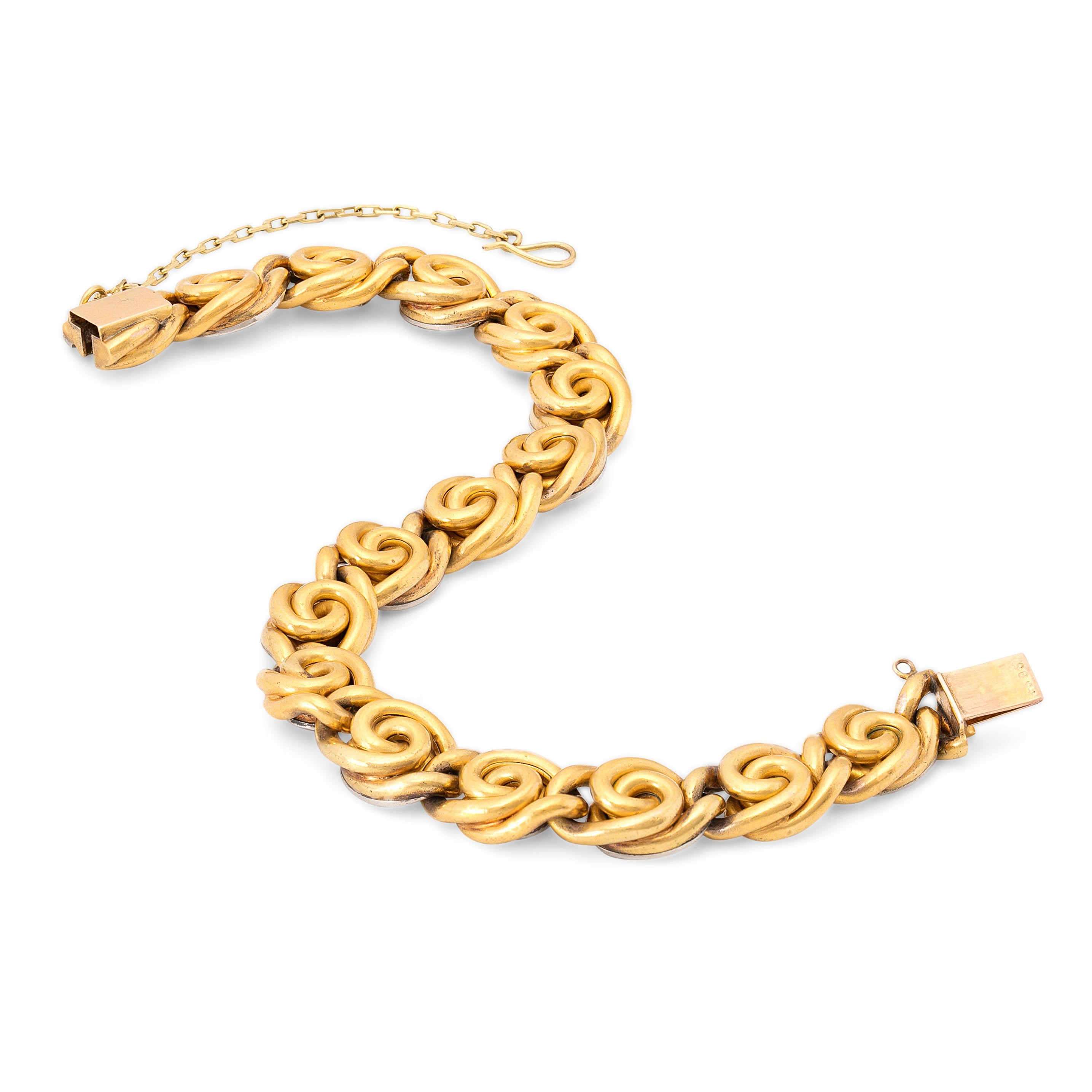 French 18K Gold and Diamond Swirl Link Bracelet