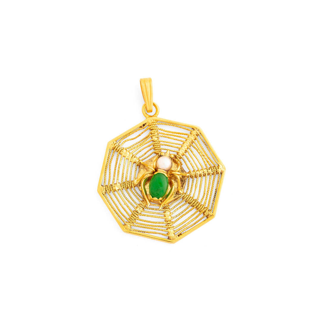 Jade, Pearl, and 14K Gold Large Spiderweb Charm