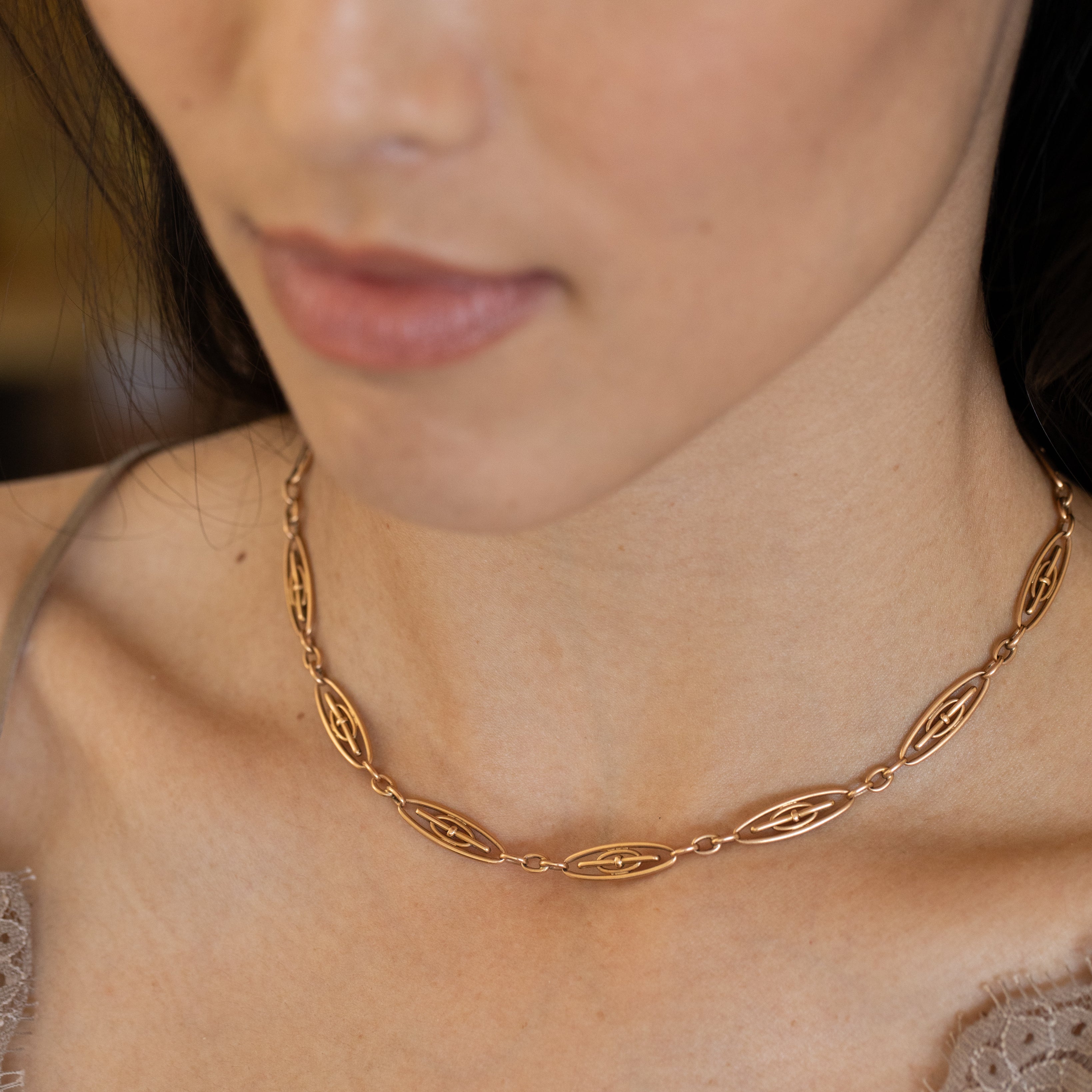 Ornate Link 18K Rose Gold 15" Chain Necklace