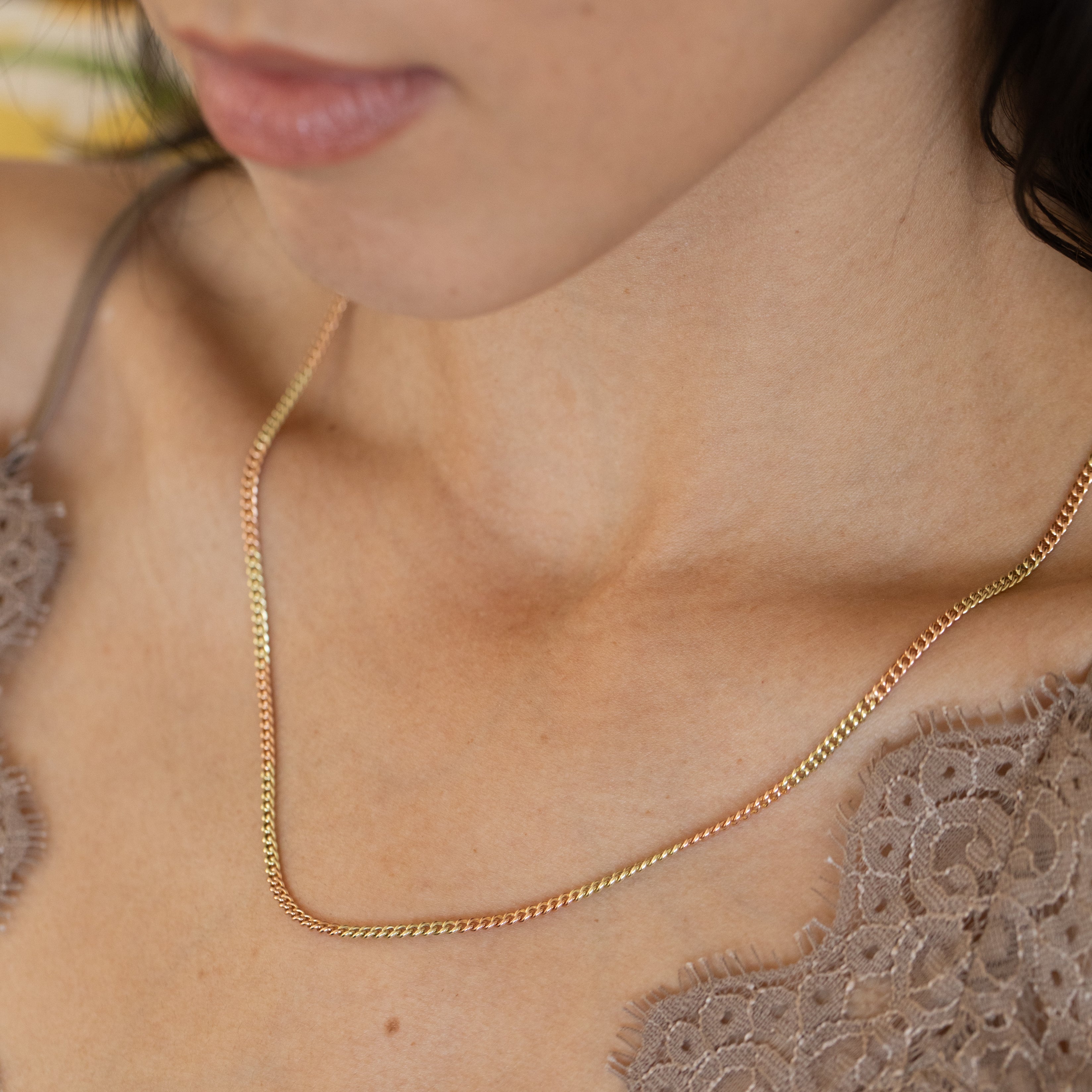 Early 20th Century Bi-Color 14K Gold Curb Link Chain Necklace