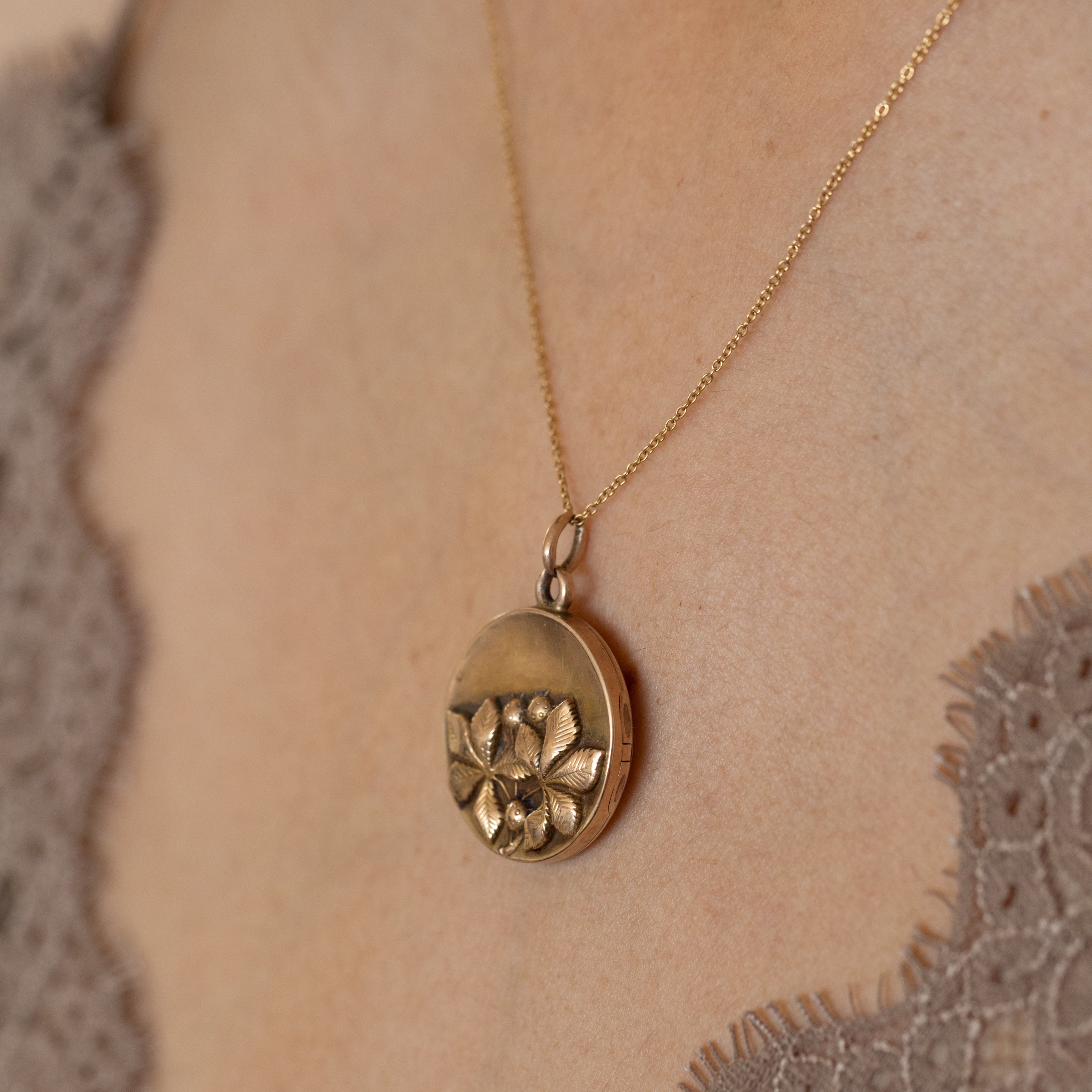 Early 20th Century Leaves And Berries 10K Gold Locket