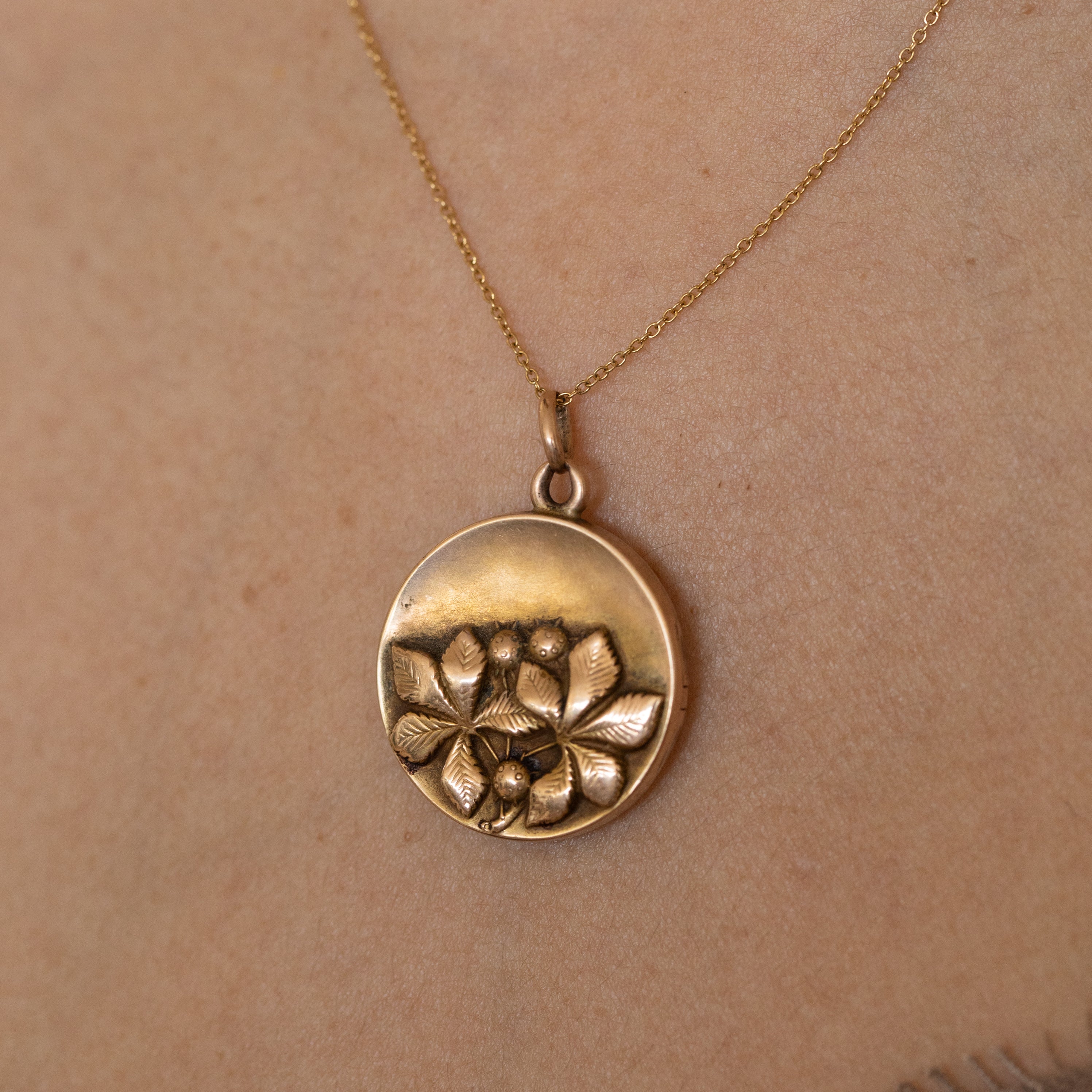 Early 20th Century Leaves And Berries 10K Gold Locket