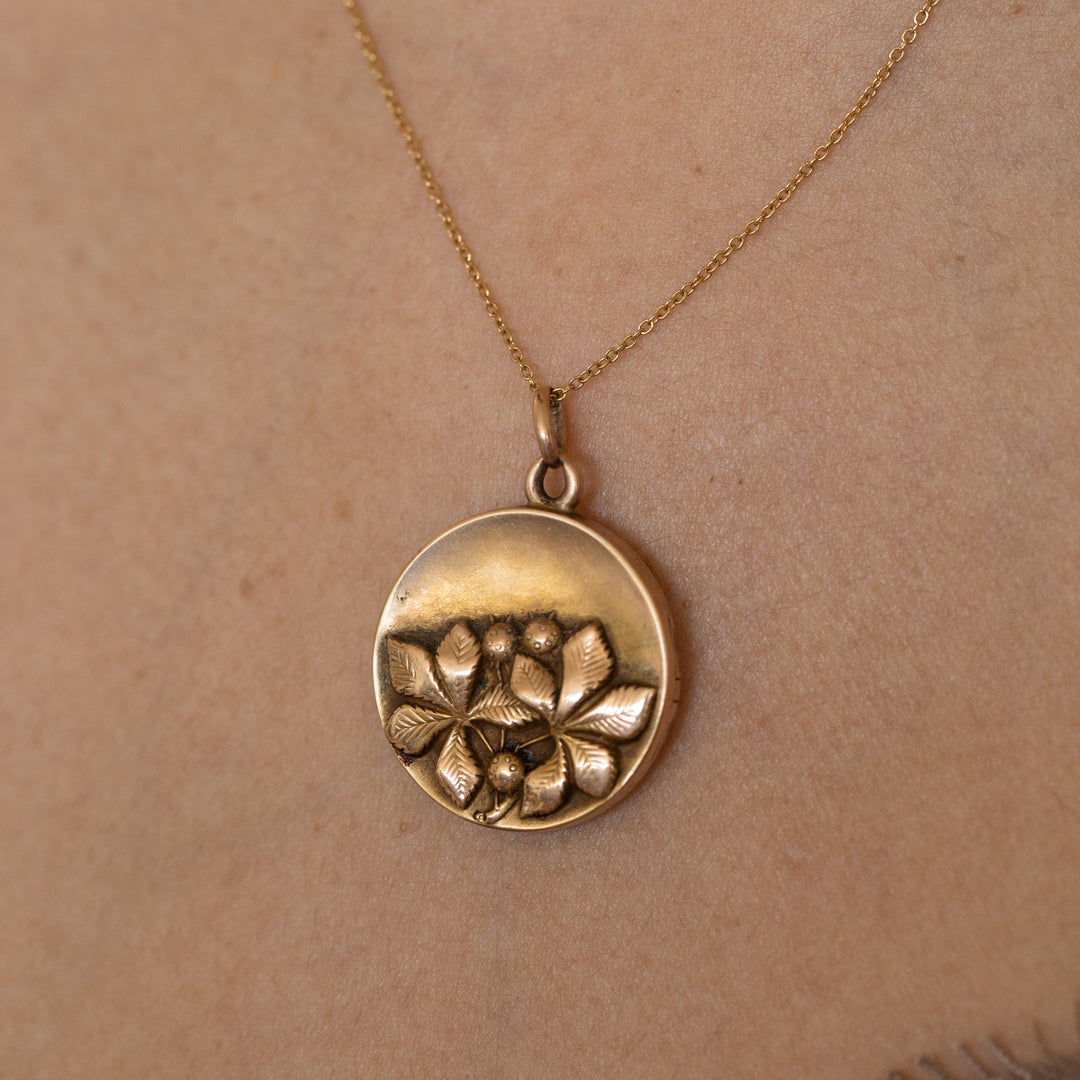 Early 20th Century Leaves And Berries 10K Gold Locket