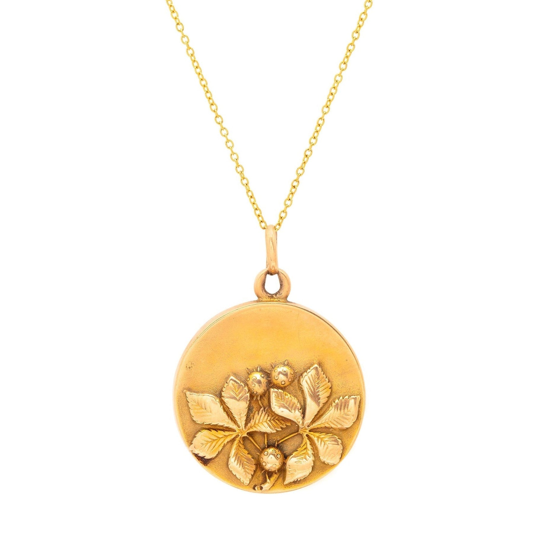 Early 20th Century Leaves And Berries 10K Gold Locket