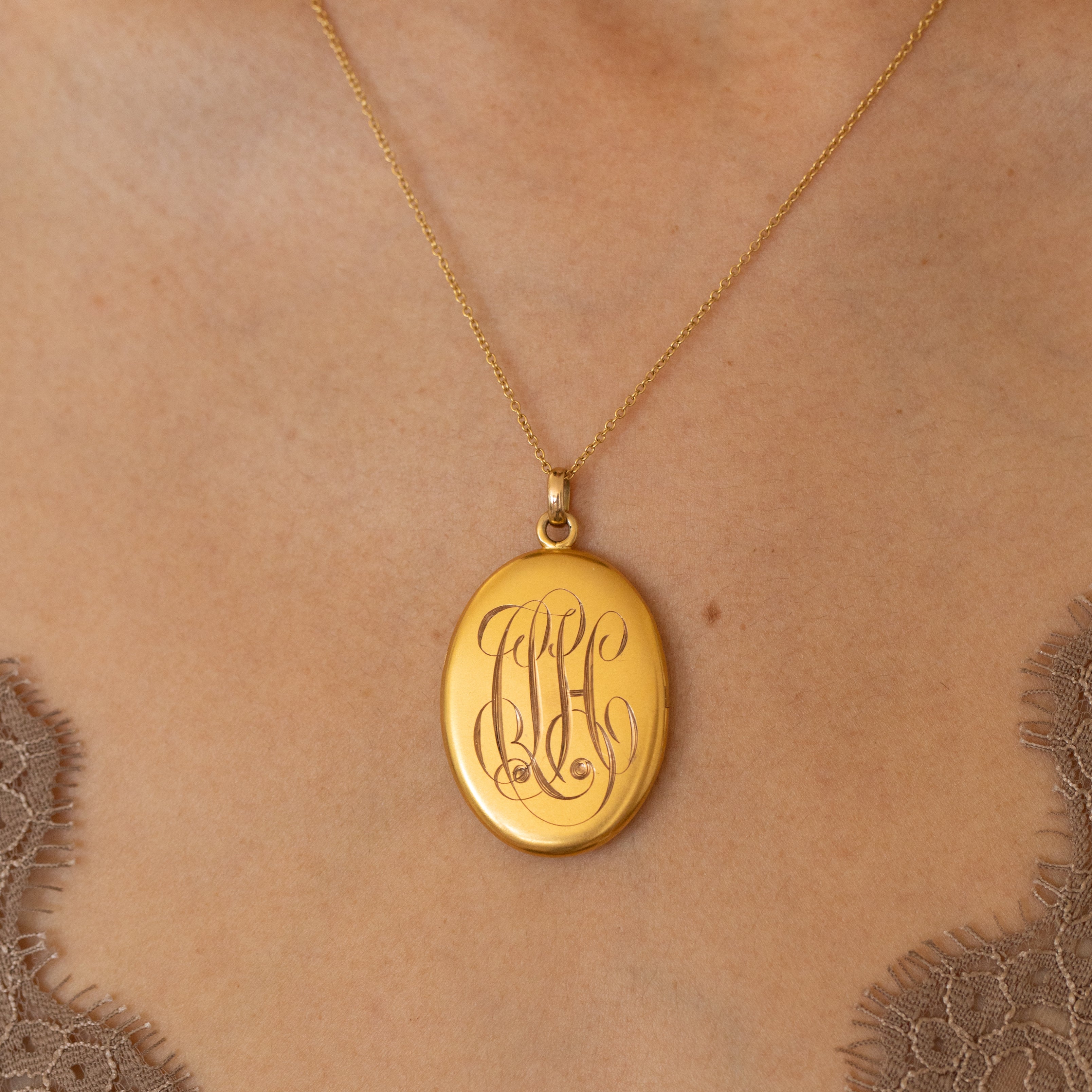 Victorian Large Oval 14K Gold Monogram Locket