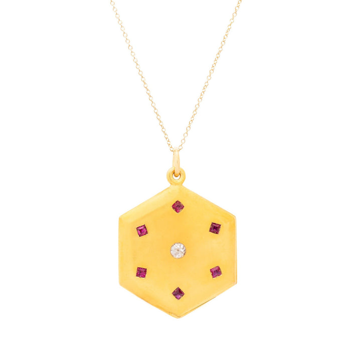 Early 20th Century Octagonal Rudy, Diamond, And 18K Gold Locket