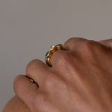 Diamond, Emerald, And 18K Gold Three-Stone Ring