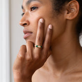 Diamond, Emerald, And 18K Gold Three-Stone Ring