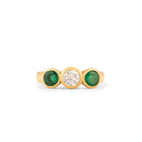 Diamond, Emerald, And 18K Gold Three-Stone Ring