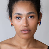 Coral, Lapis, Diamond, and 14K Gold Earrings