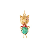 Italian Glass Stone and 18K Gold Cat Charm