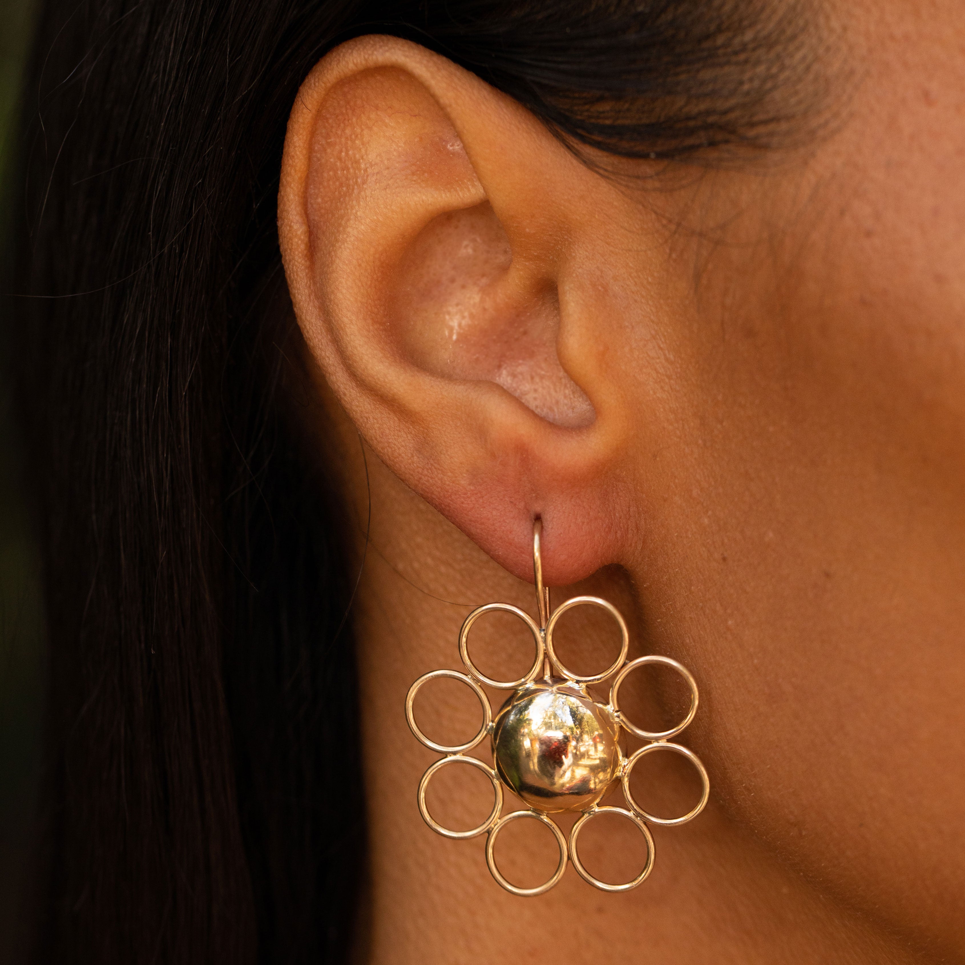 Large 14K Gold Flower Earrings