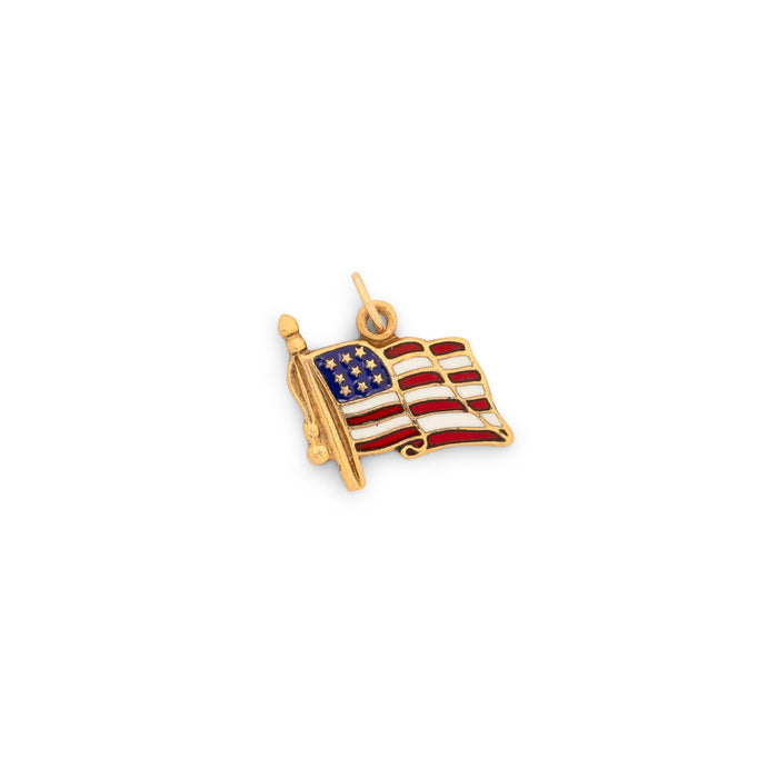 American Flag Enamel And 14K Gold Charm