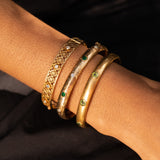 Old Mine Cut Diamond and 14k Gold Bangle Bracelet