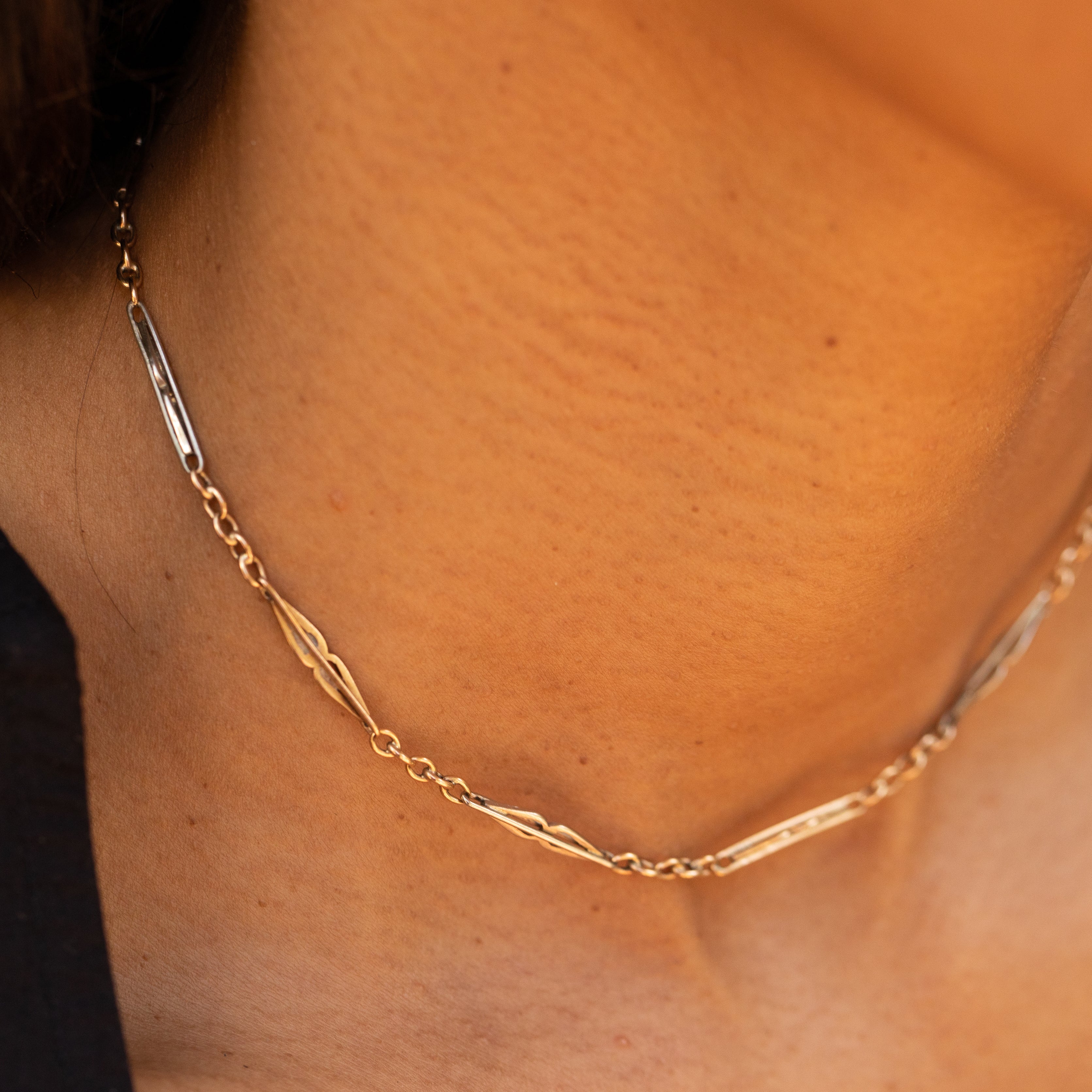 Edwardian Platinum and 14k Rose Gold 14.5" Chain Necklace