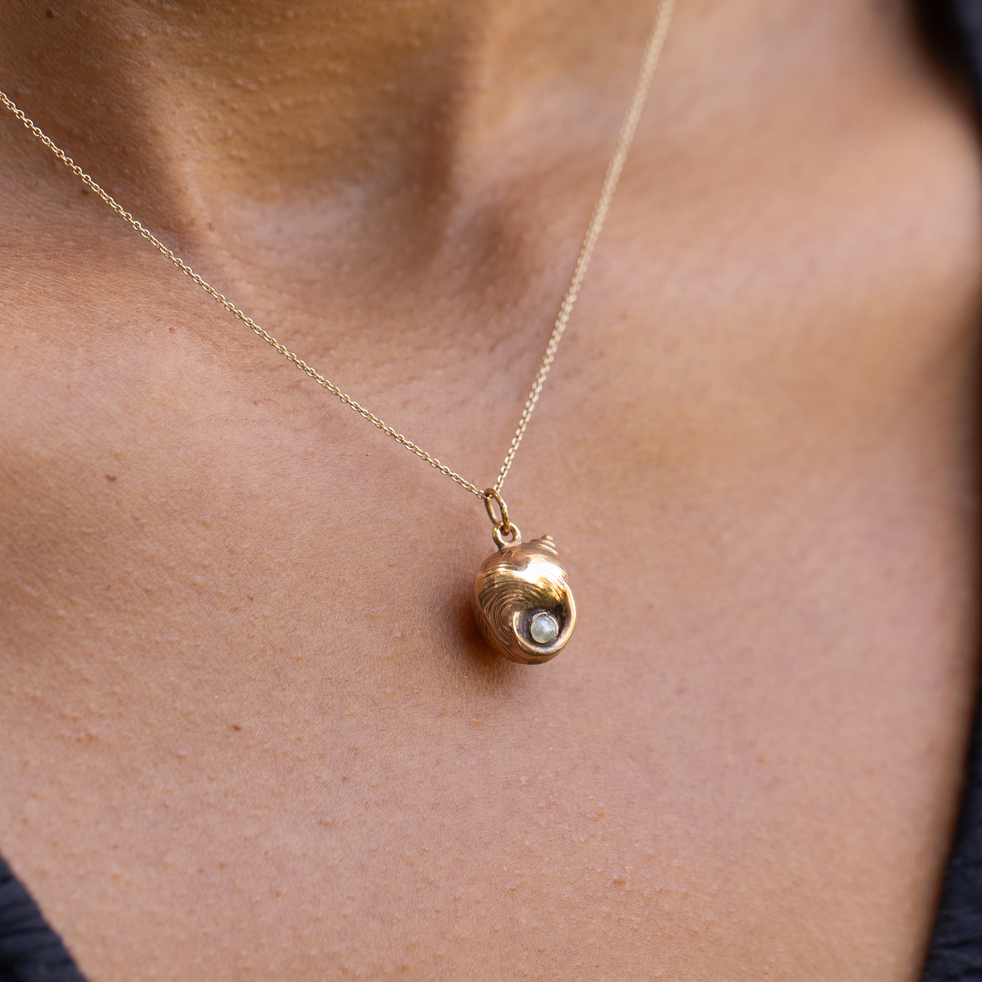 English 9K Gold and Pearl Periwinkle Shell Charm