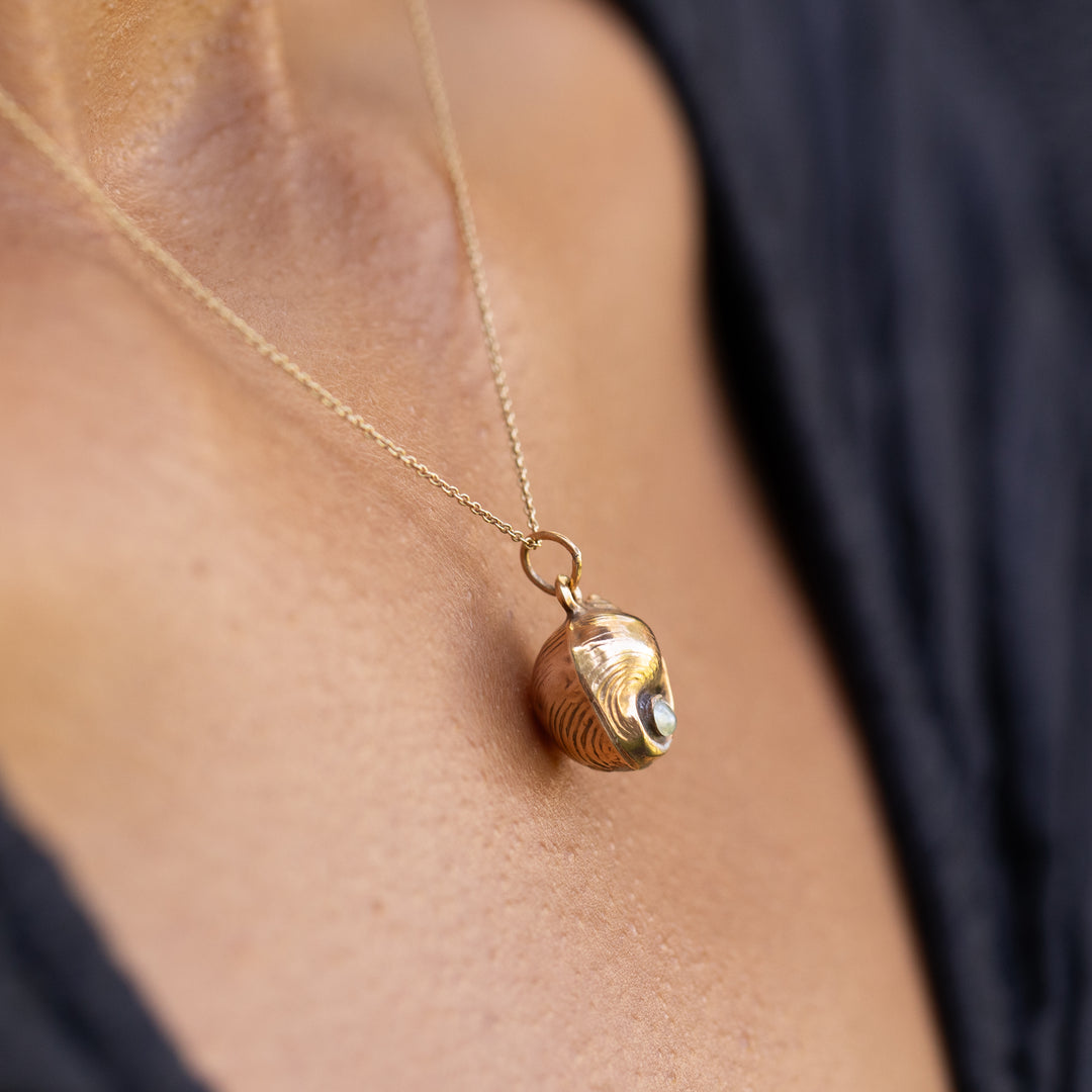 English 9K Gold and Pearl Periwinkle Shell Charm