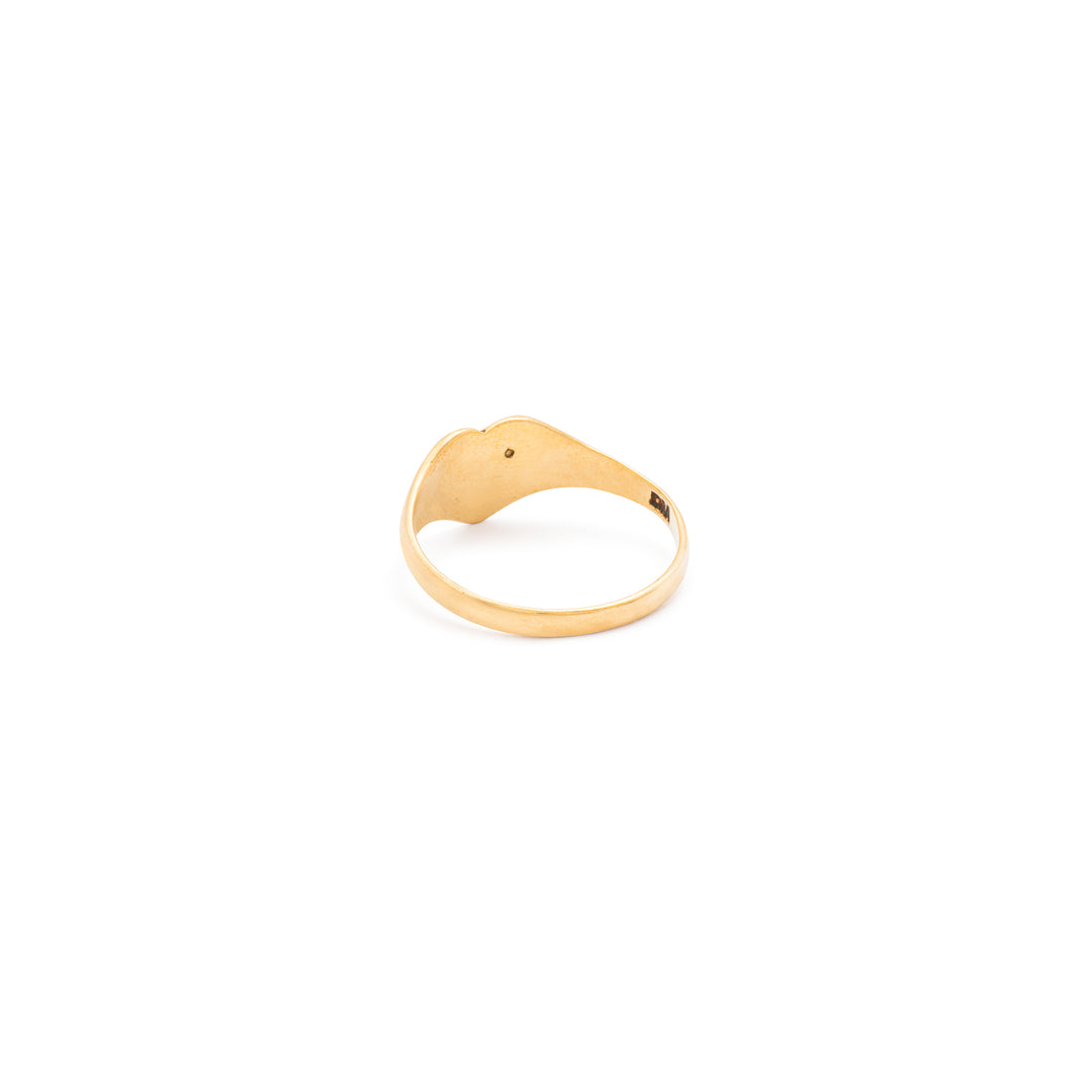 English Diamond and 9k Gold Heart-Shaped Signet Ring