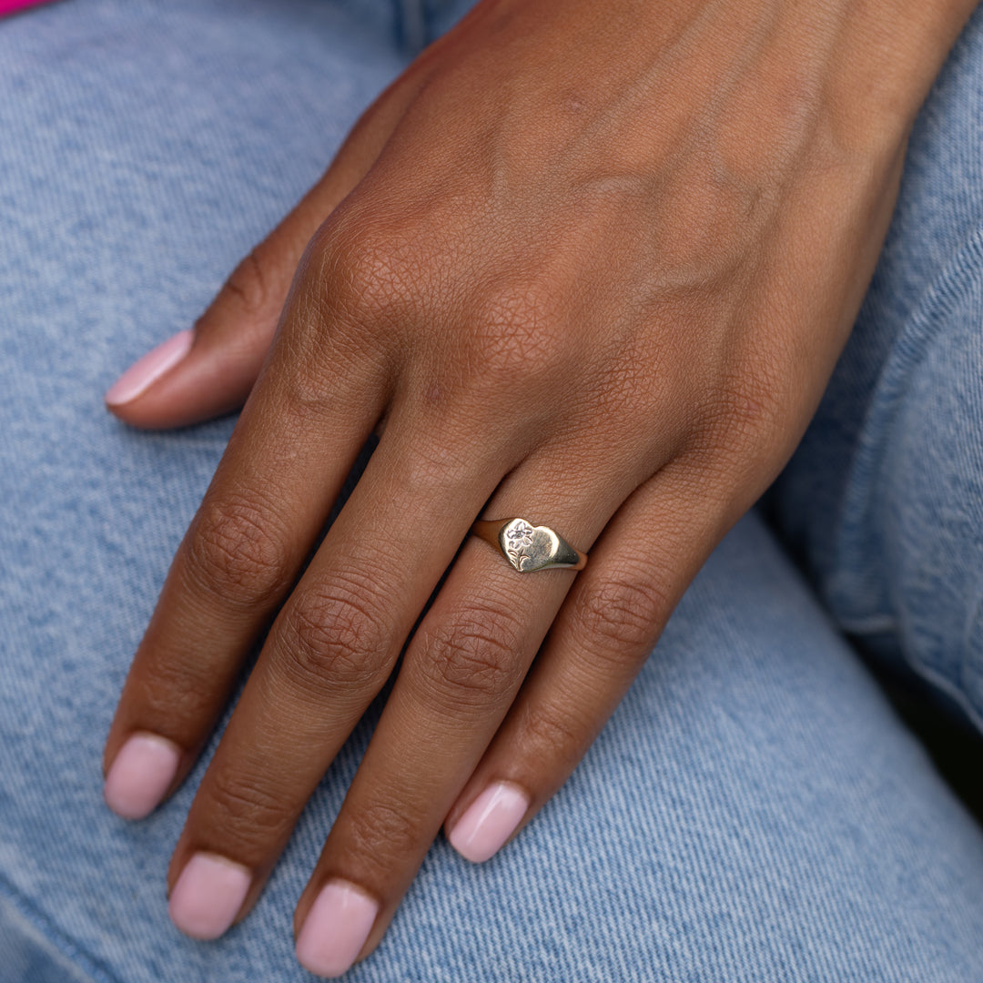 English Diamond and 9k Gold Heart-Shaped Signet Ring