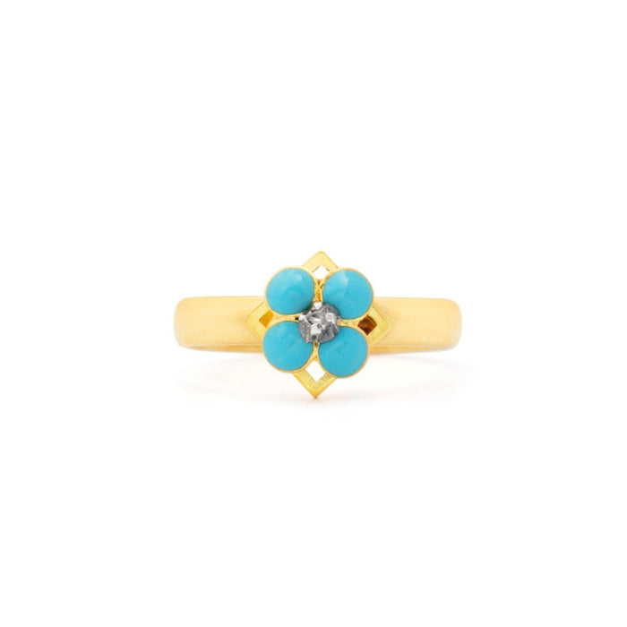 Victorian Blue Enamel Forget-Me-Not Diamond and 18K Gold Ring