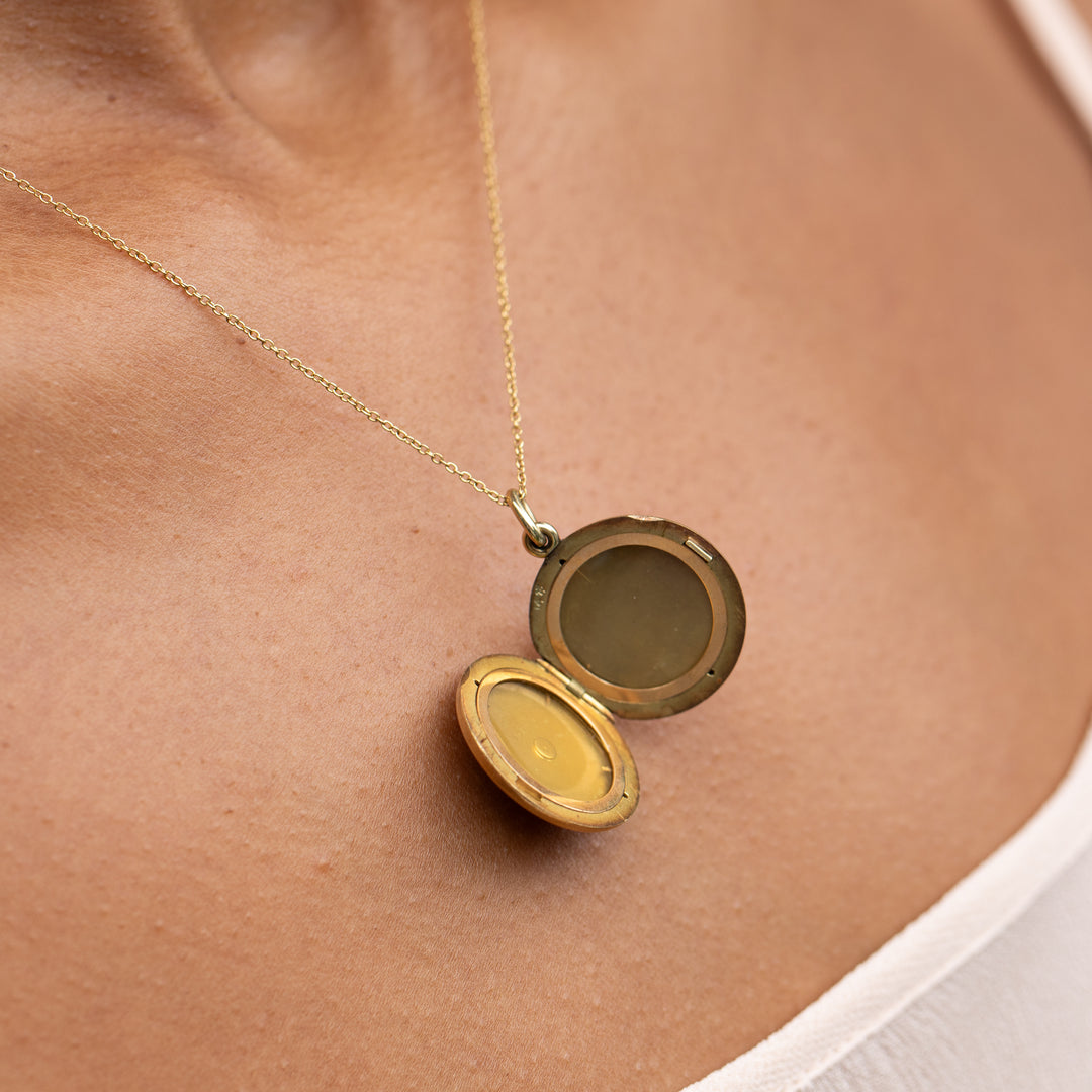Black Guilloche, Pearl, And 14k Gold Locket