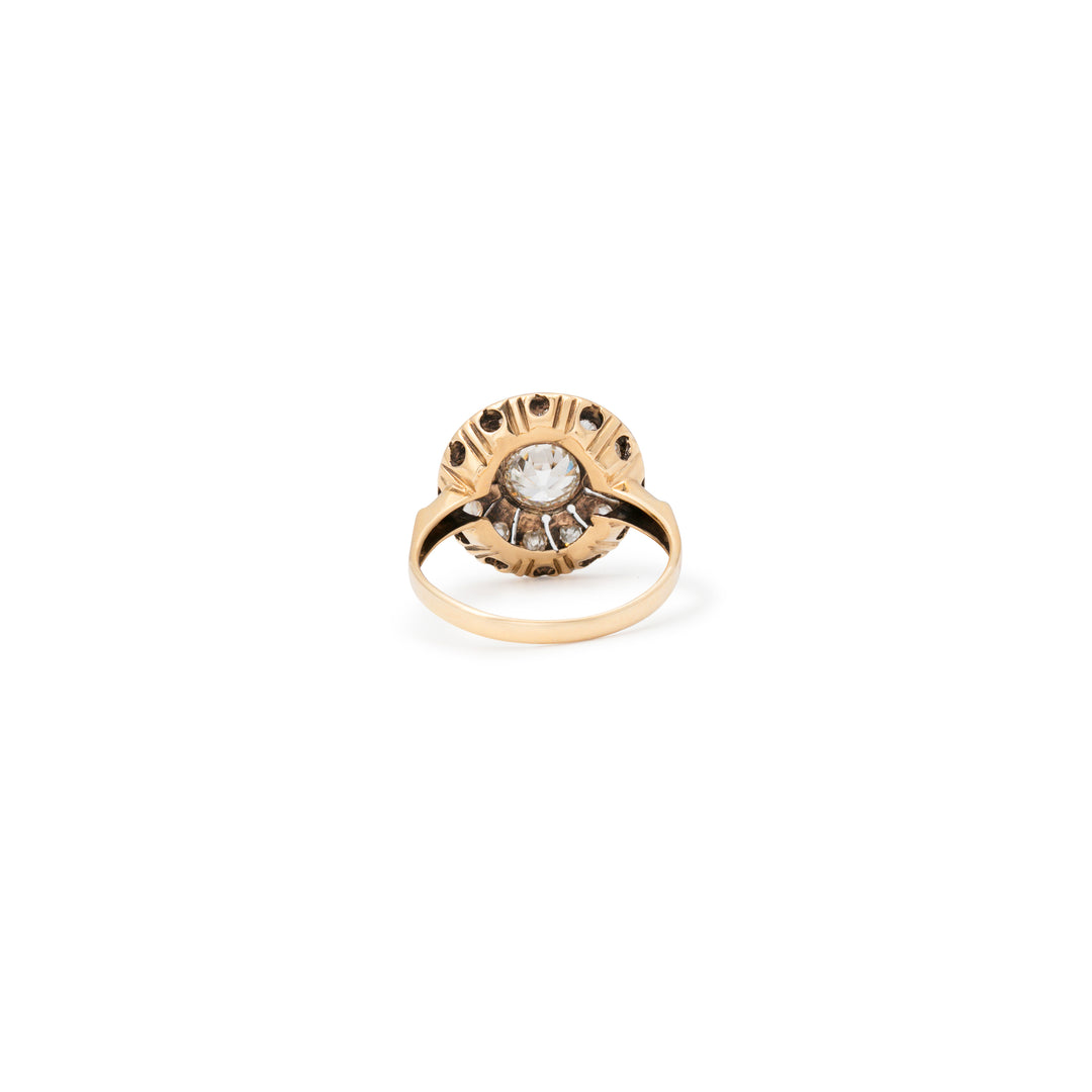 Old European Cut Diamond and 10K Gold Cluster Ring