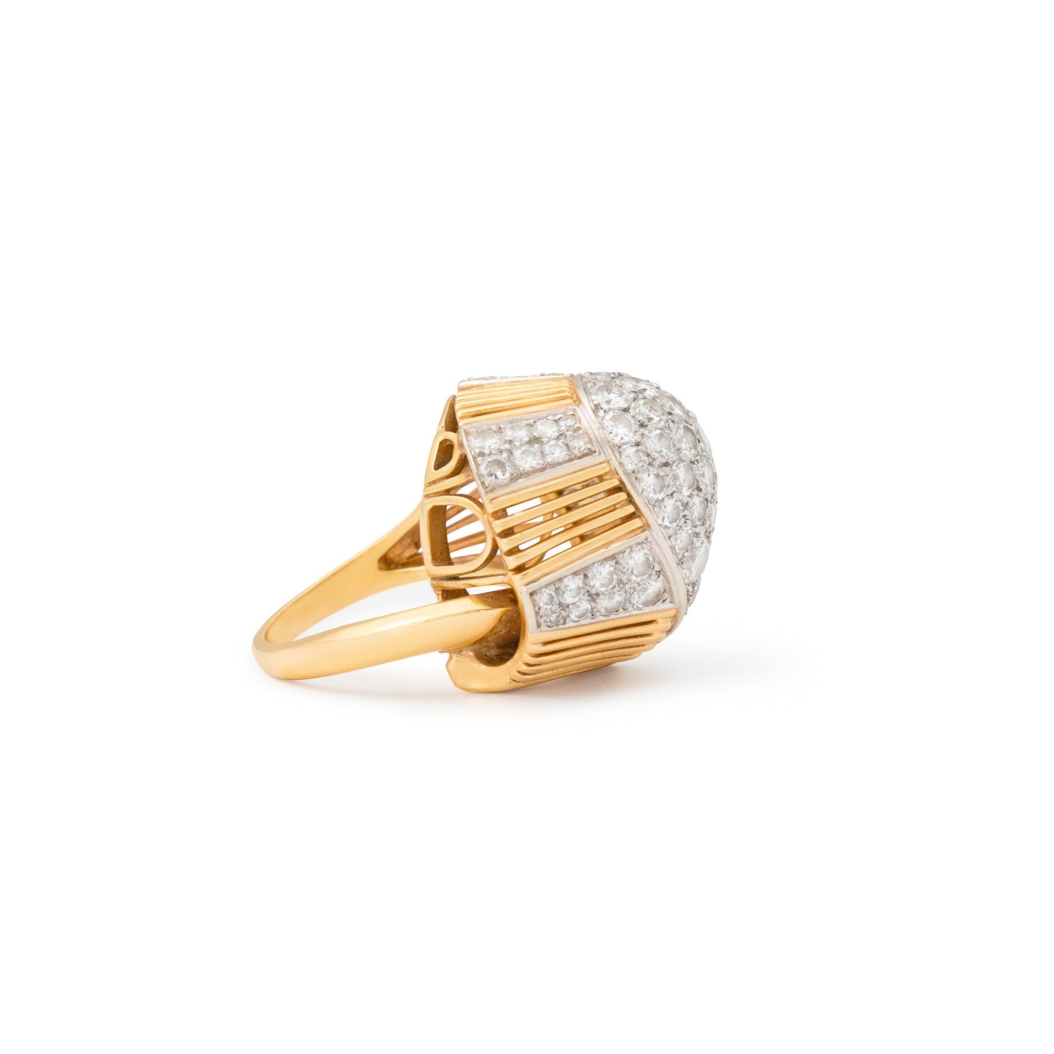 Pave Diamond And Bi-Color 14k Gold Bombe Dome Ring