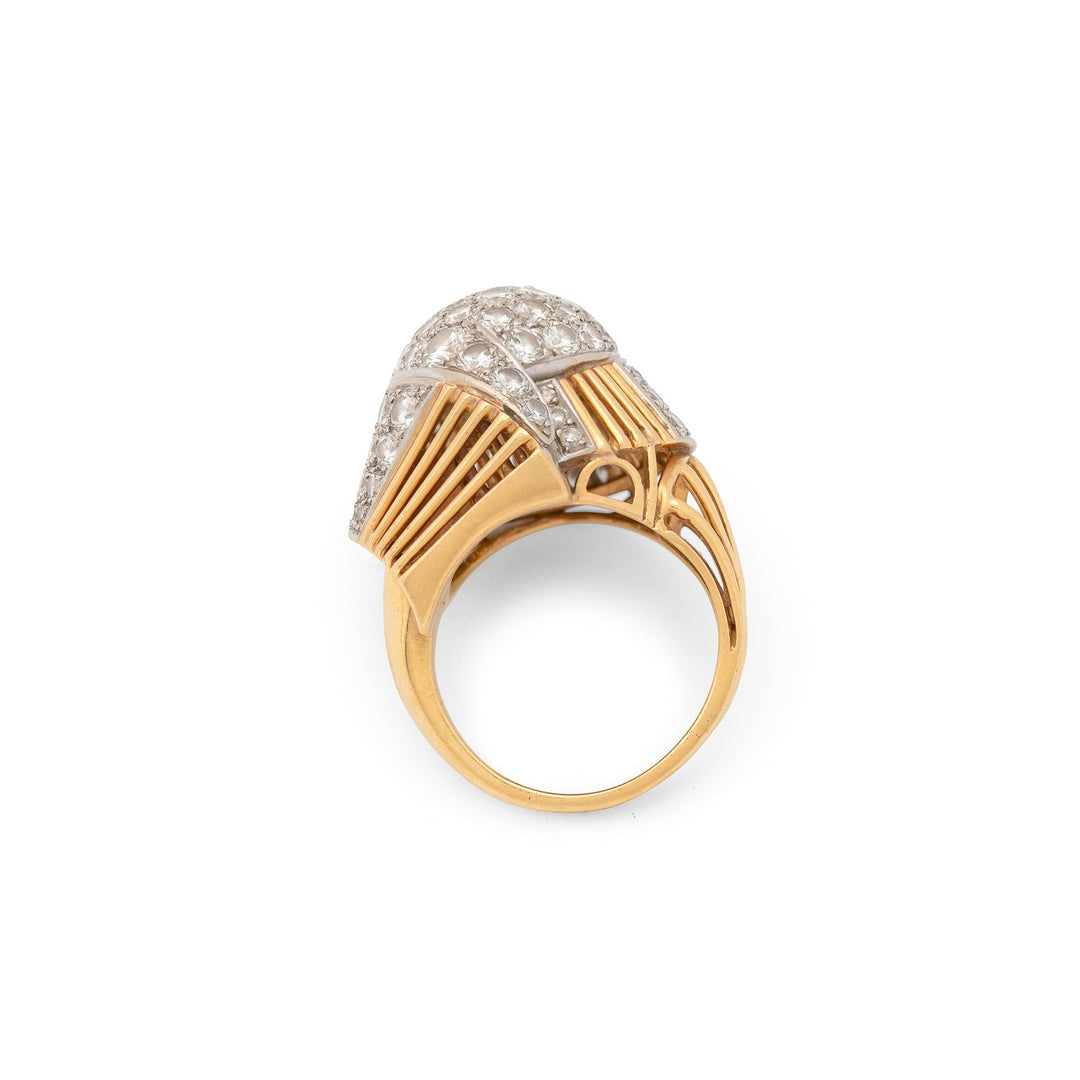 Pave Diamond And Bi-Color 14k Gold Bombe Dome Ring
