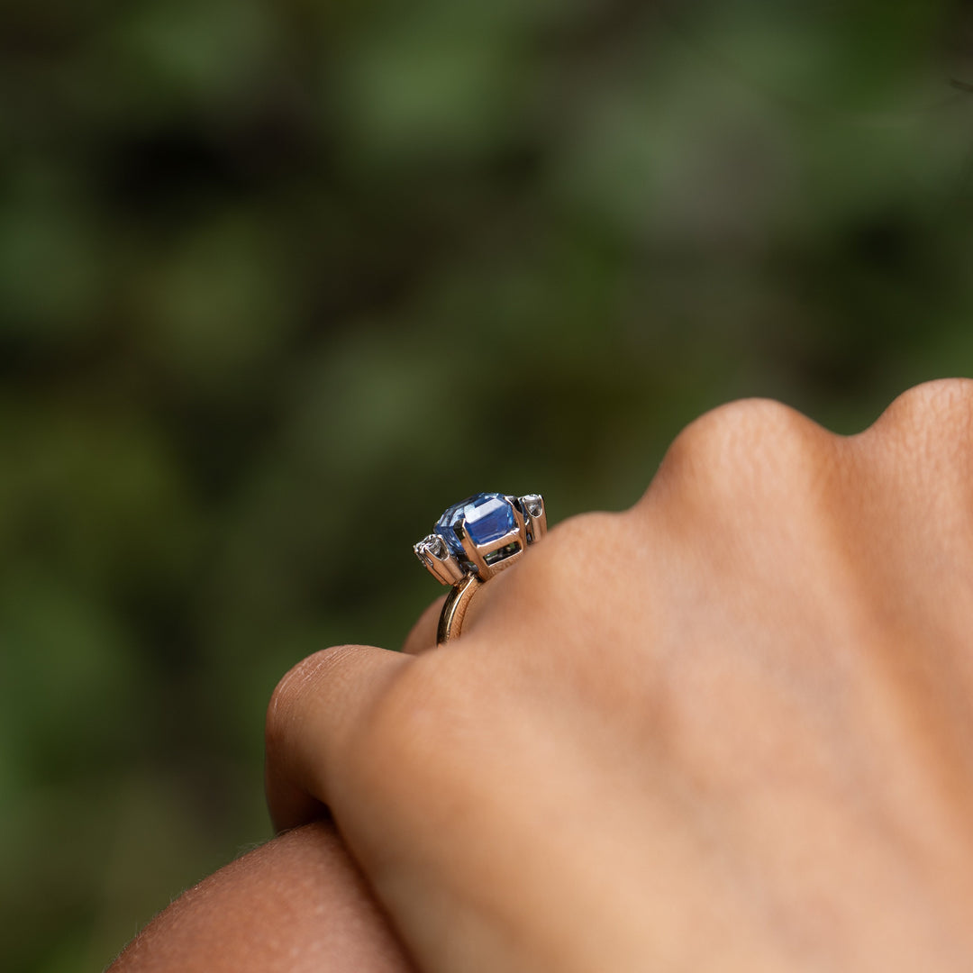 Sapphire, Diamond, and Bi-Color Gold Ring