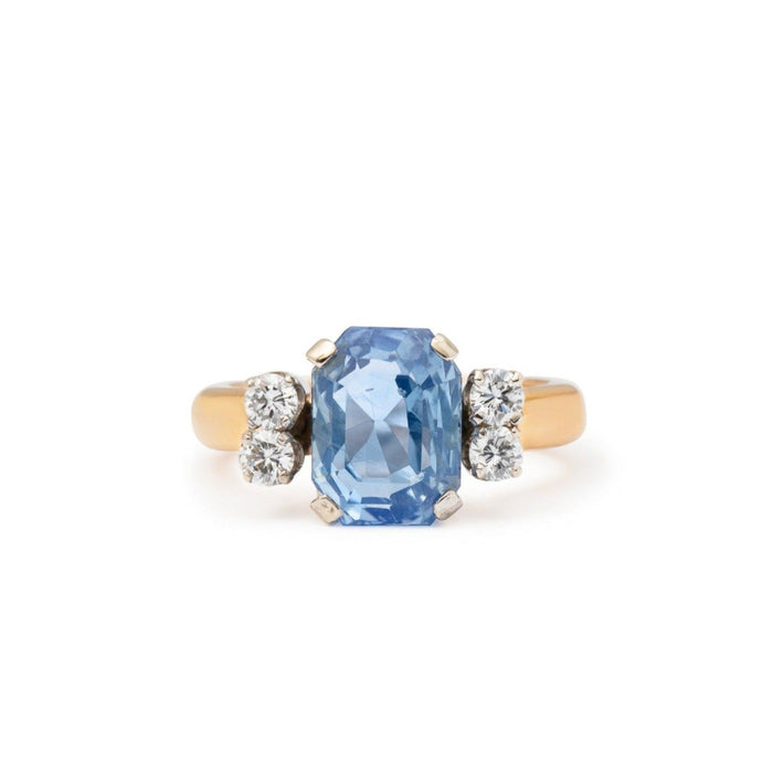 Sapphire, Diamond, and Bi-Color Gold Ring