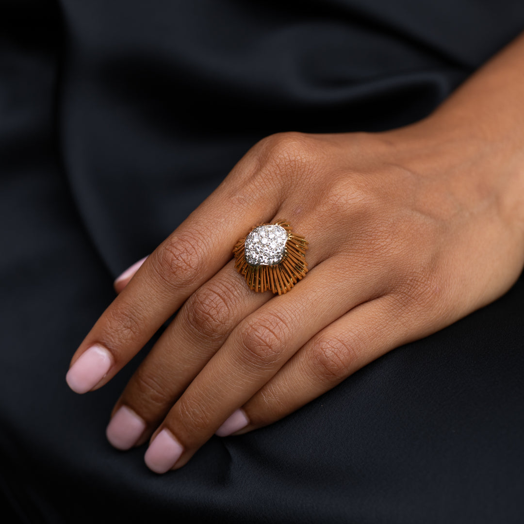 Pave Diamond And 14k Gold Bombe Dome Ring