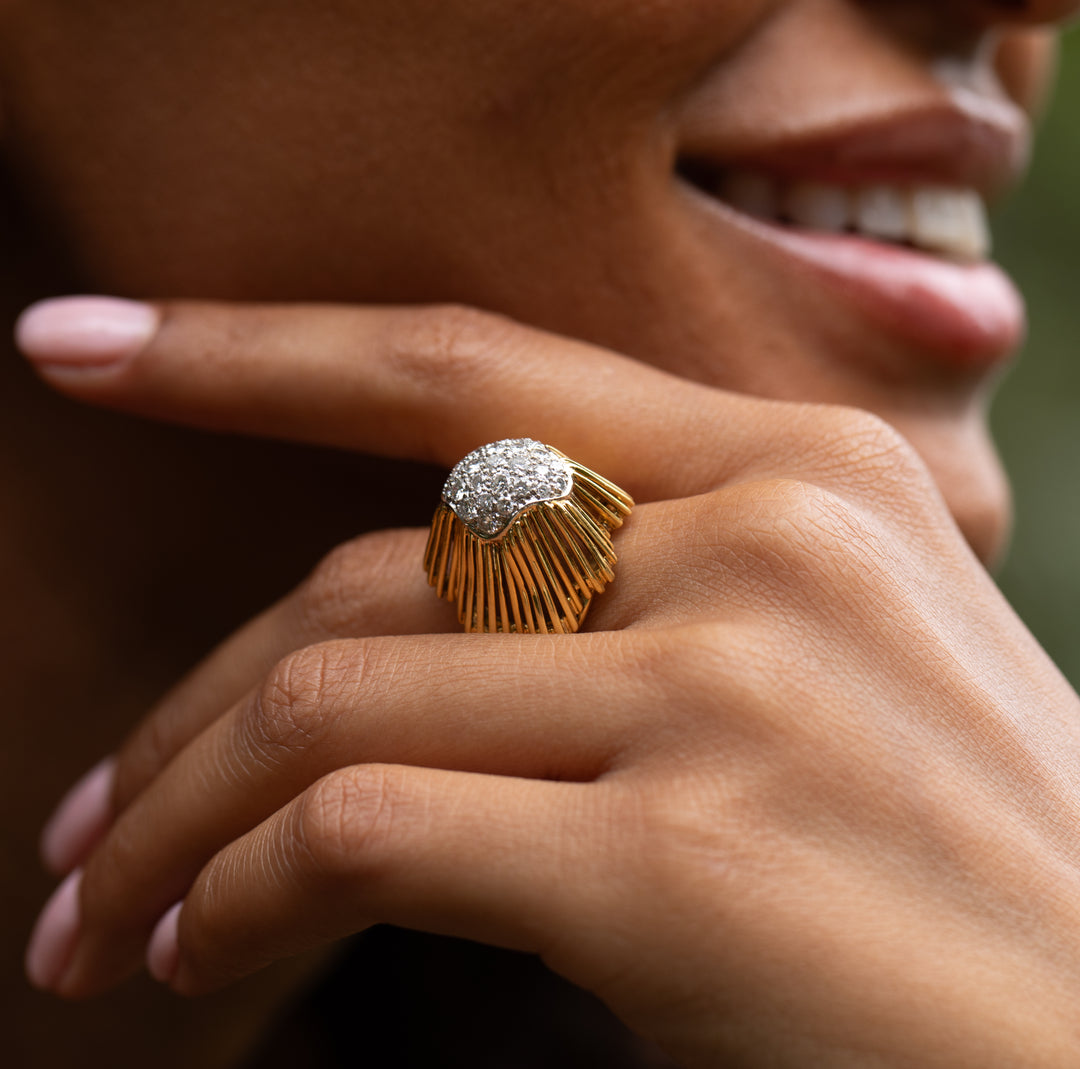 Pave Diamond And 14k Gold Bombe Dome Ring