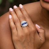 1920s Natural Sapphire, Diamond, and Platinum Cluster Ring