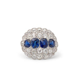 1920s Natural Sapphire, Diamond, and Platinum Cluster Ring