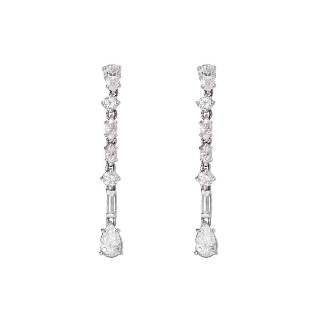 18 Karat White Gold White Diamond Simple Pear Baguette Dangling Earring For  Sale at 1stDibs | simple diamond dangle earrings, simple dangle diamond  earrings, simple dangling diamond earrings
