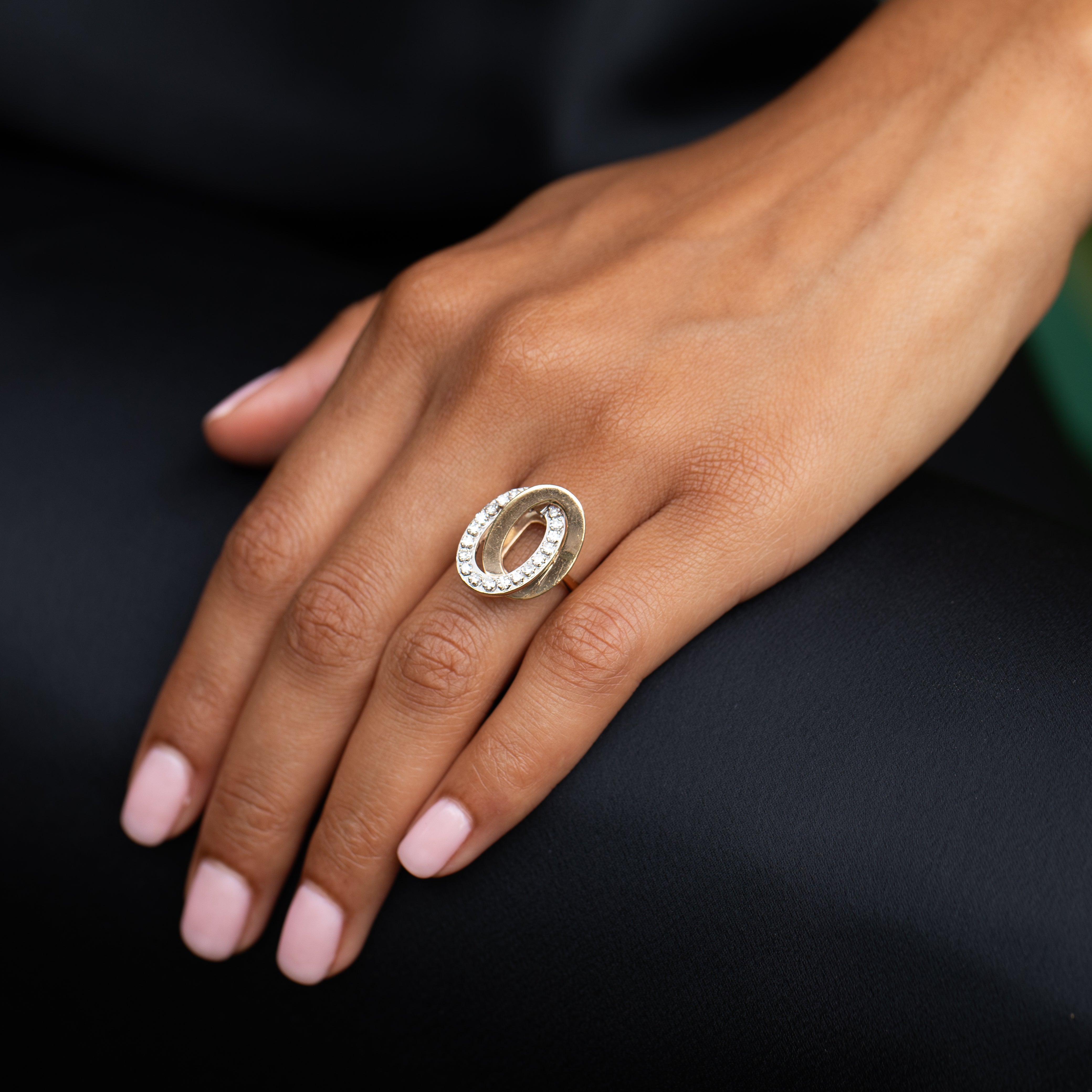 Double Oval 14K Bi-Color Gold and Diamond Ring