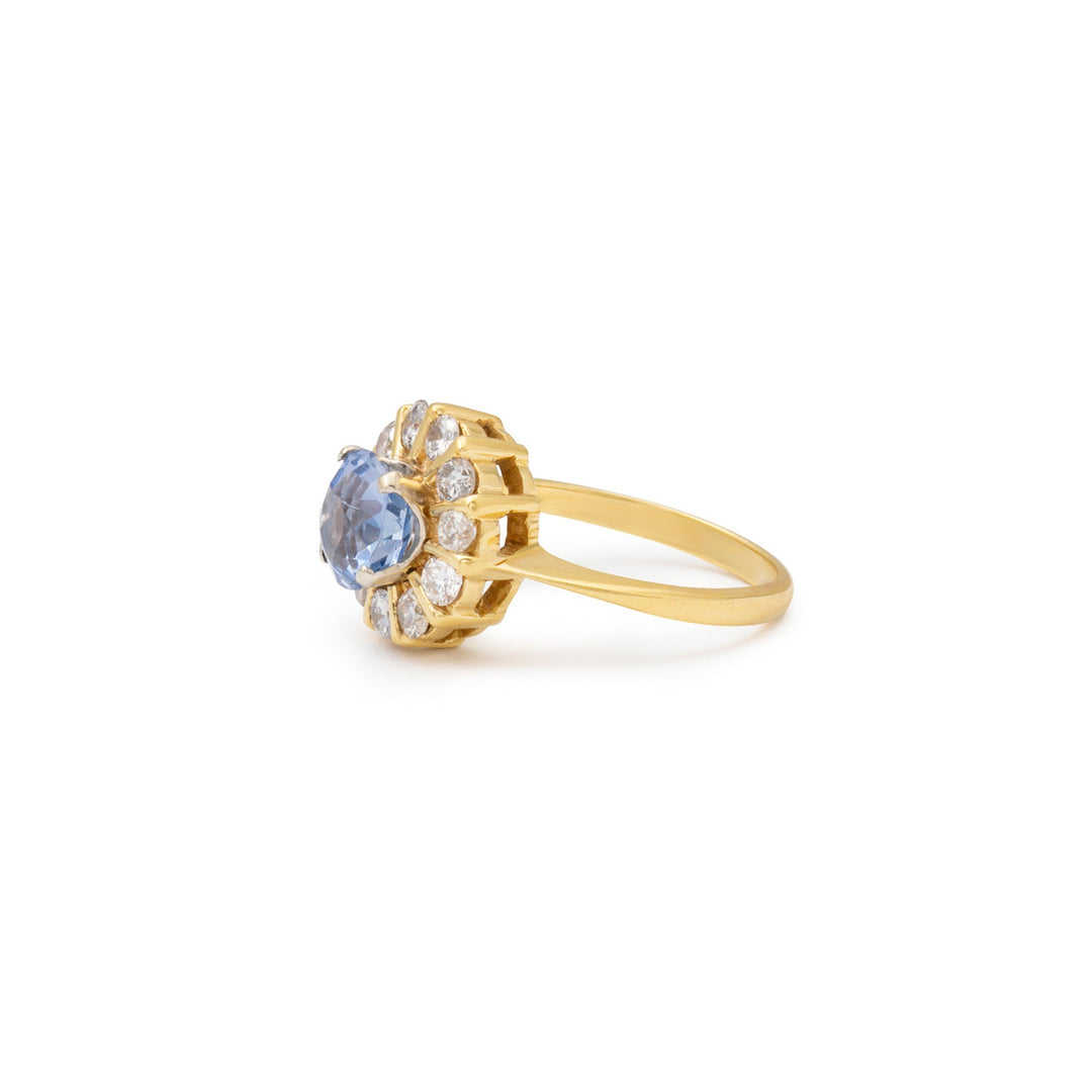 Sapphire, Diamond, and 18K Gold Cluster Ring