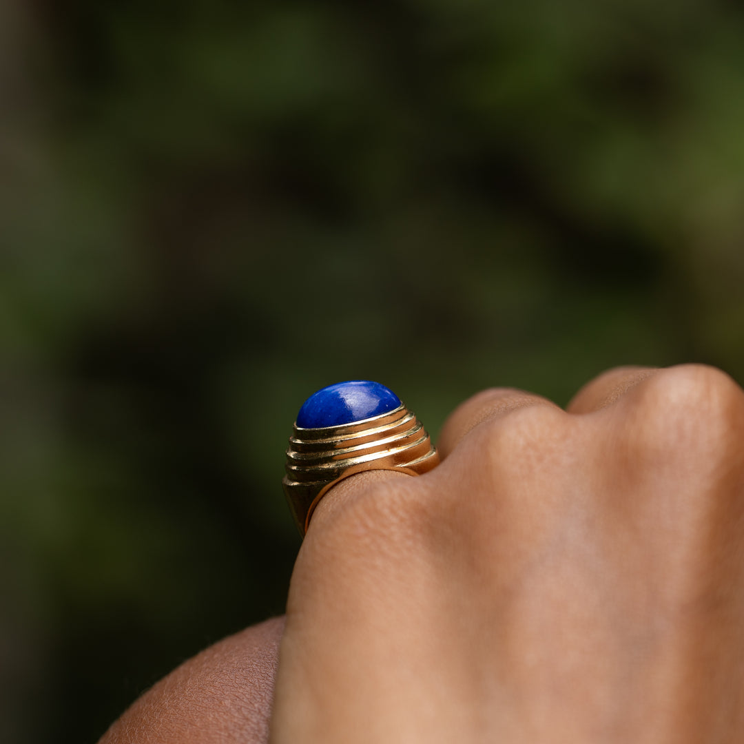 Lapis Lazuli and 14K Gold Stepped Dome Ring