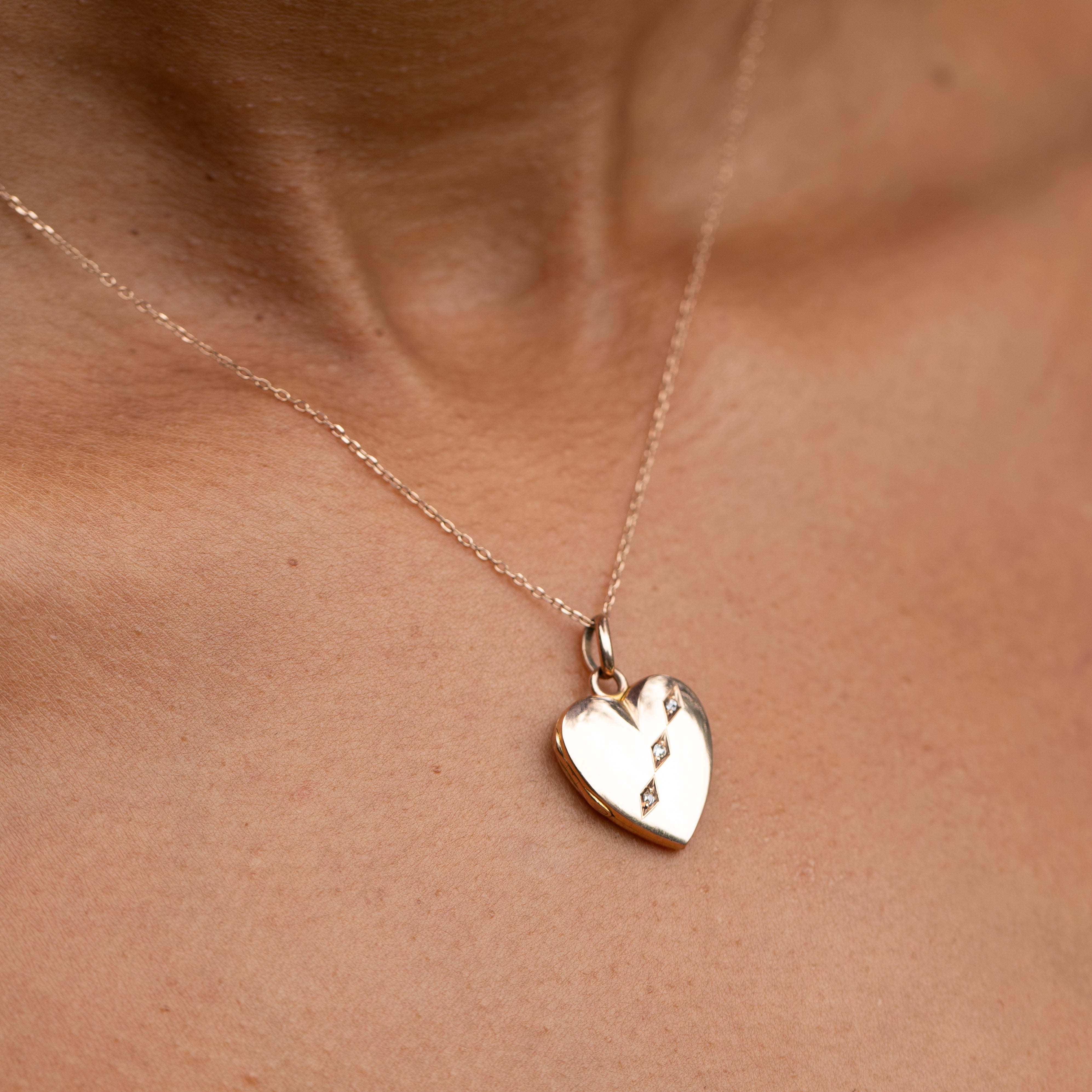 Victorian Diamond and 14K Rose Gold Heart Shaped Locket