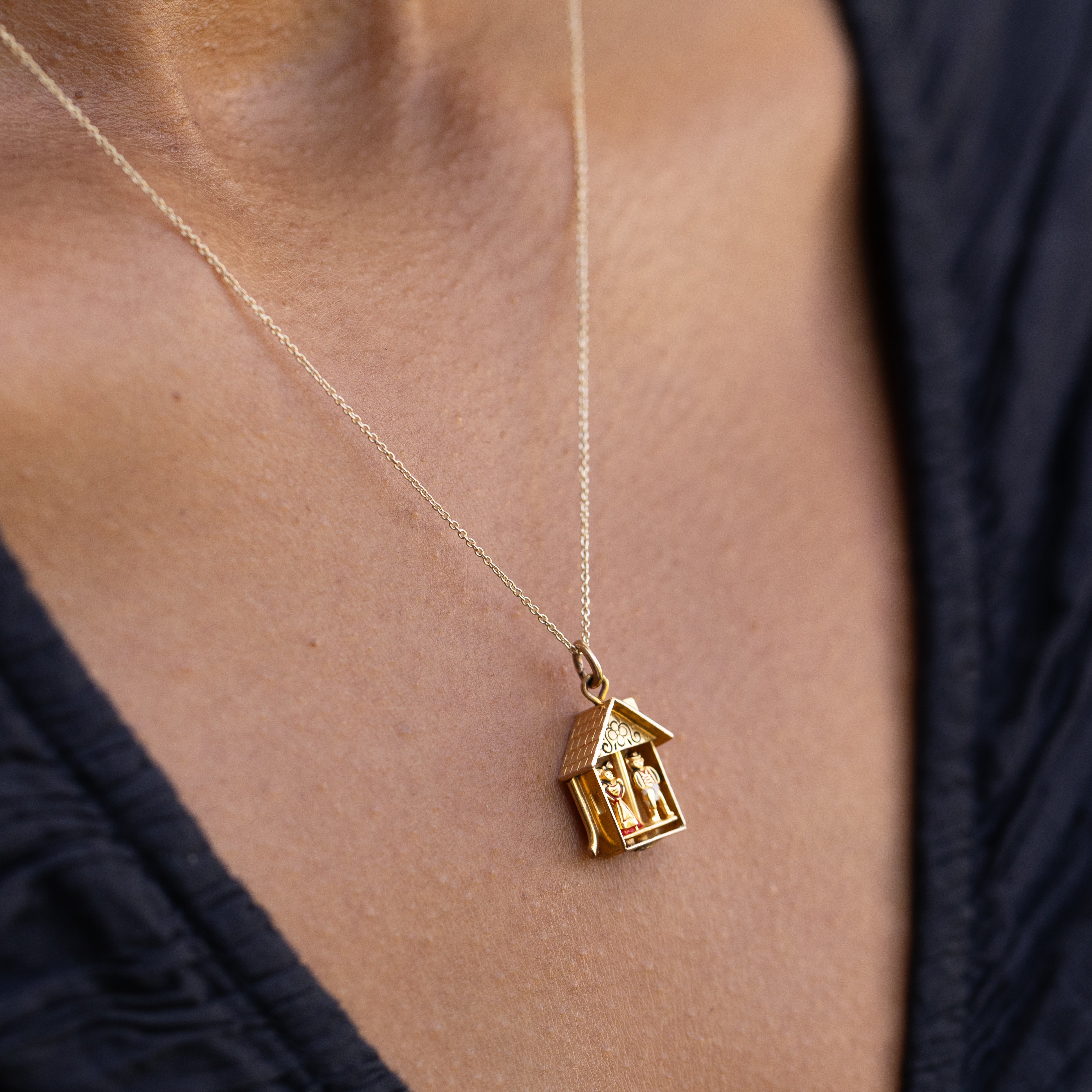 Movable Weather House 10k Gold and Enamel Charm