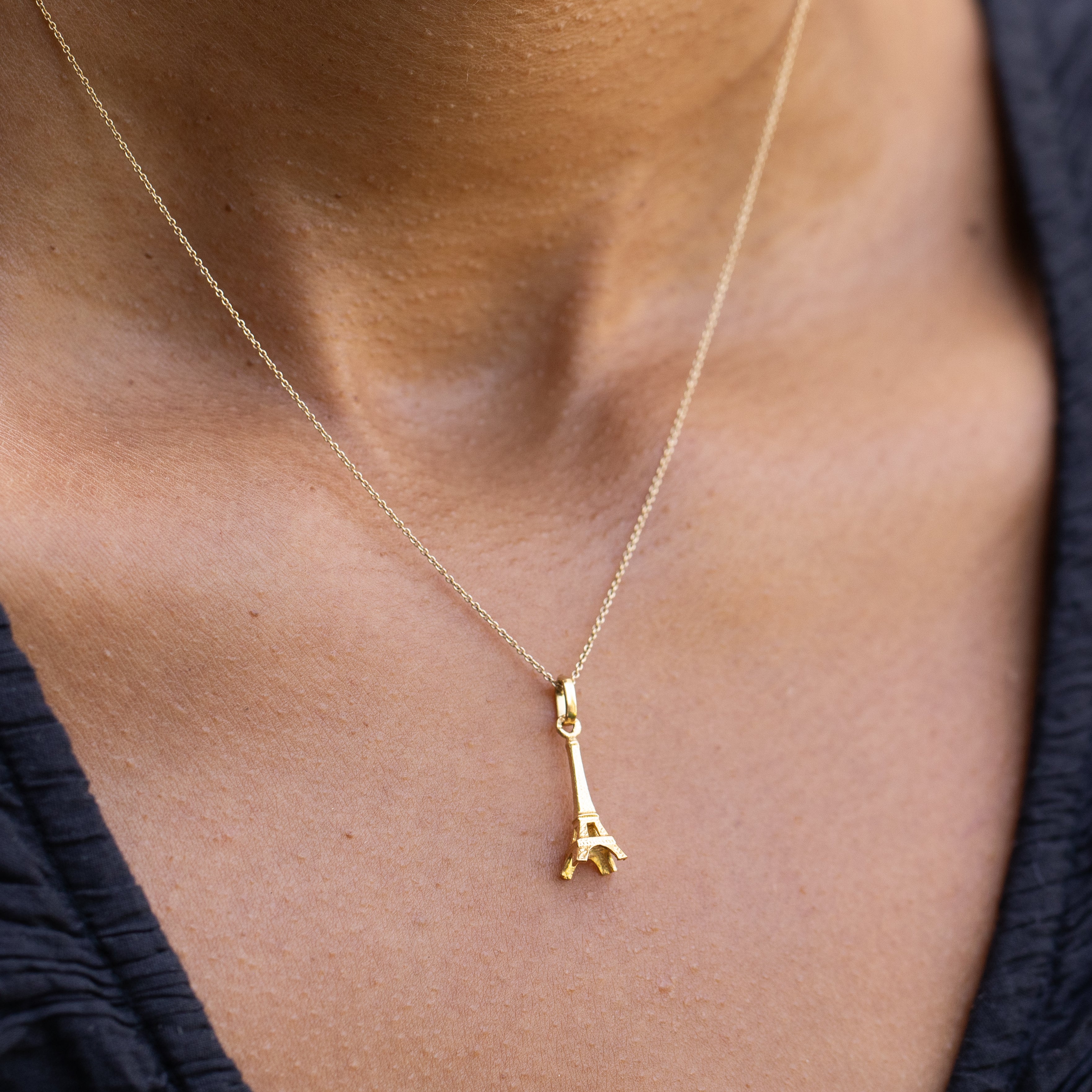 Eiffel Tower with CZ Pendant Necklace in Gold | Takar Jewelry
