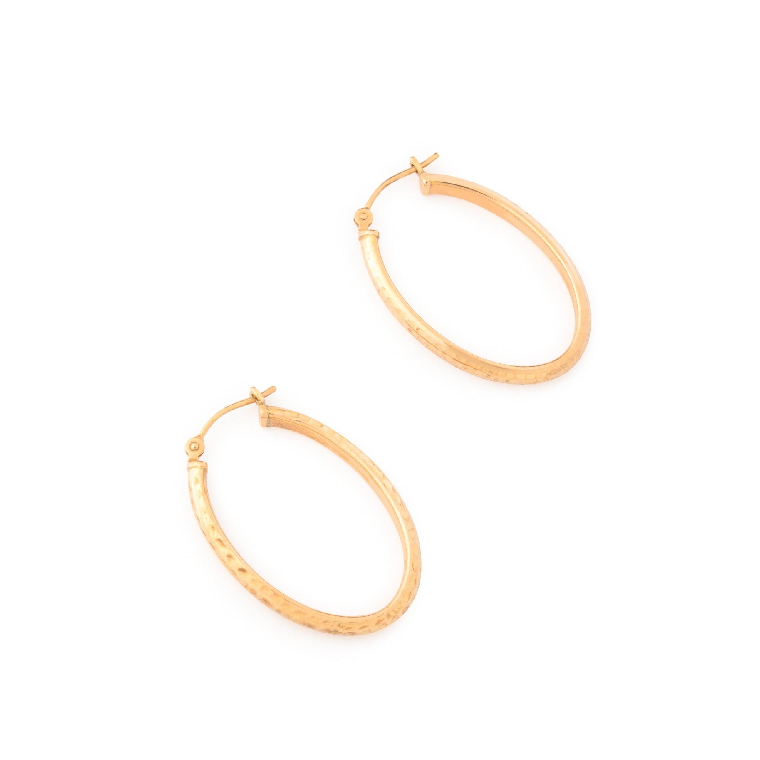 Hammered 14K Gold Oval Hoop Earrings