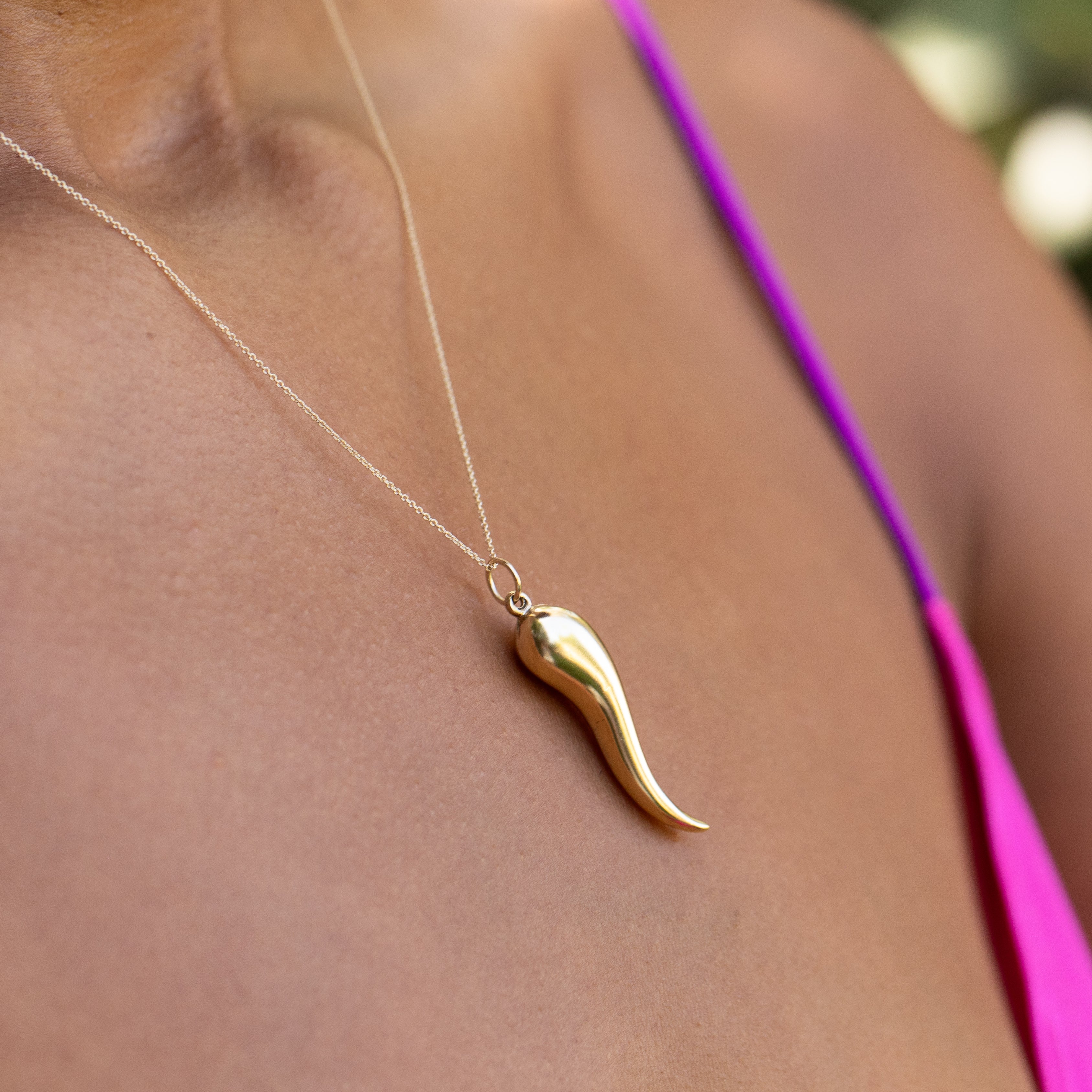Large Cornicello 14k Gold Charm