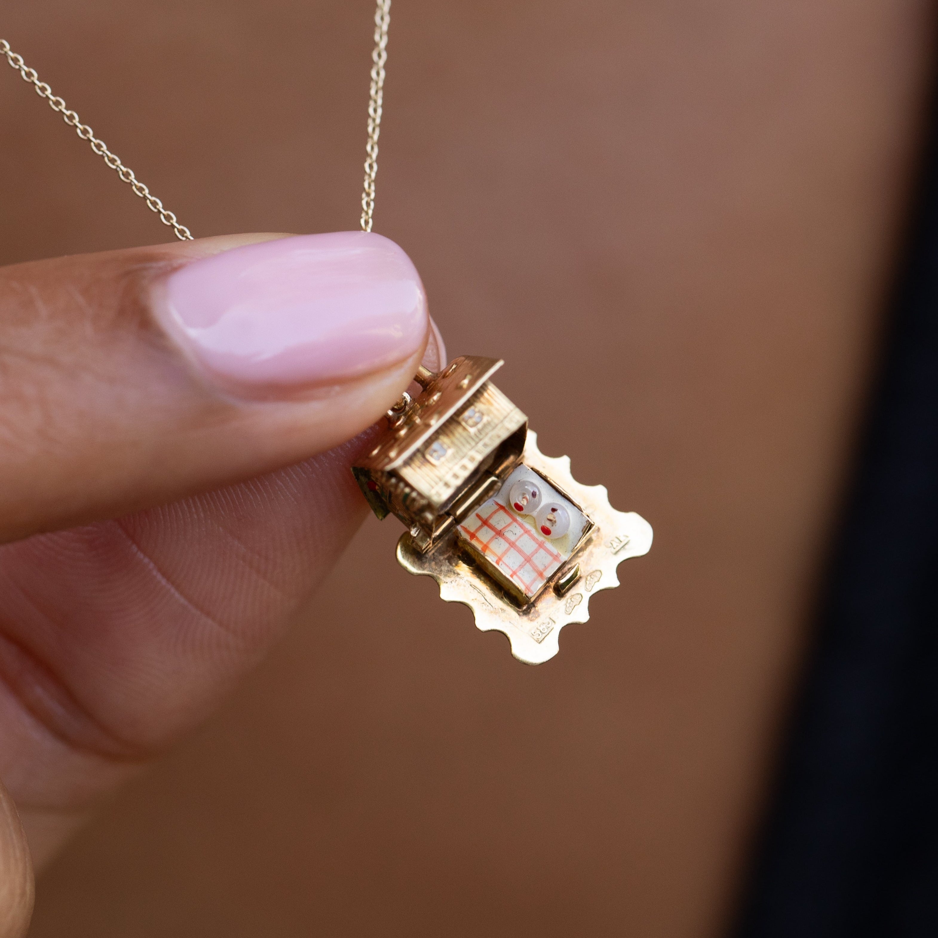 Austrian 14k Gold and Enamel Movable House Charm