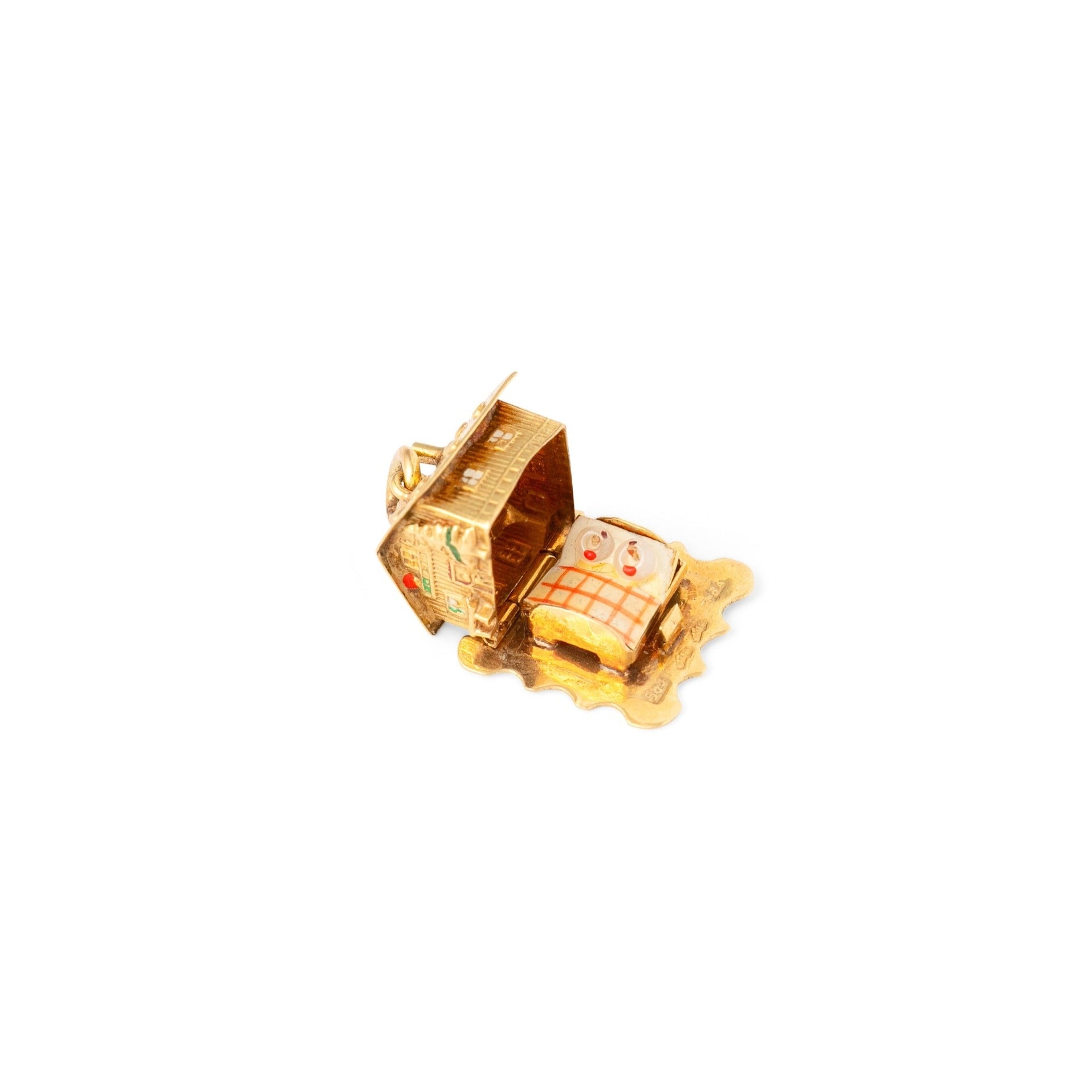 Austrian 14k Gold and Enamel Movable House Charm