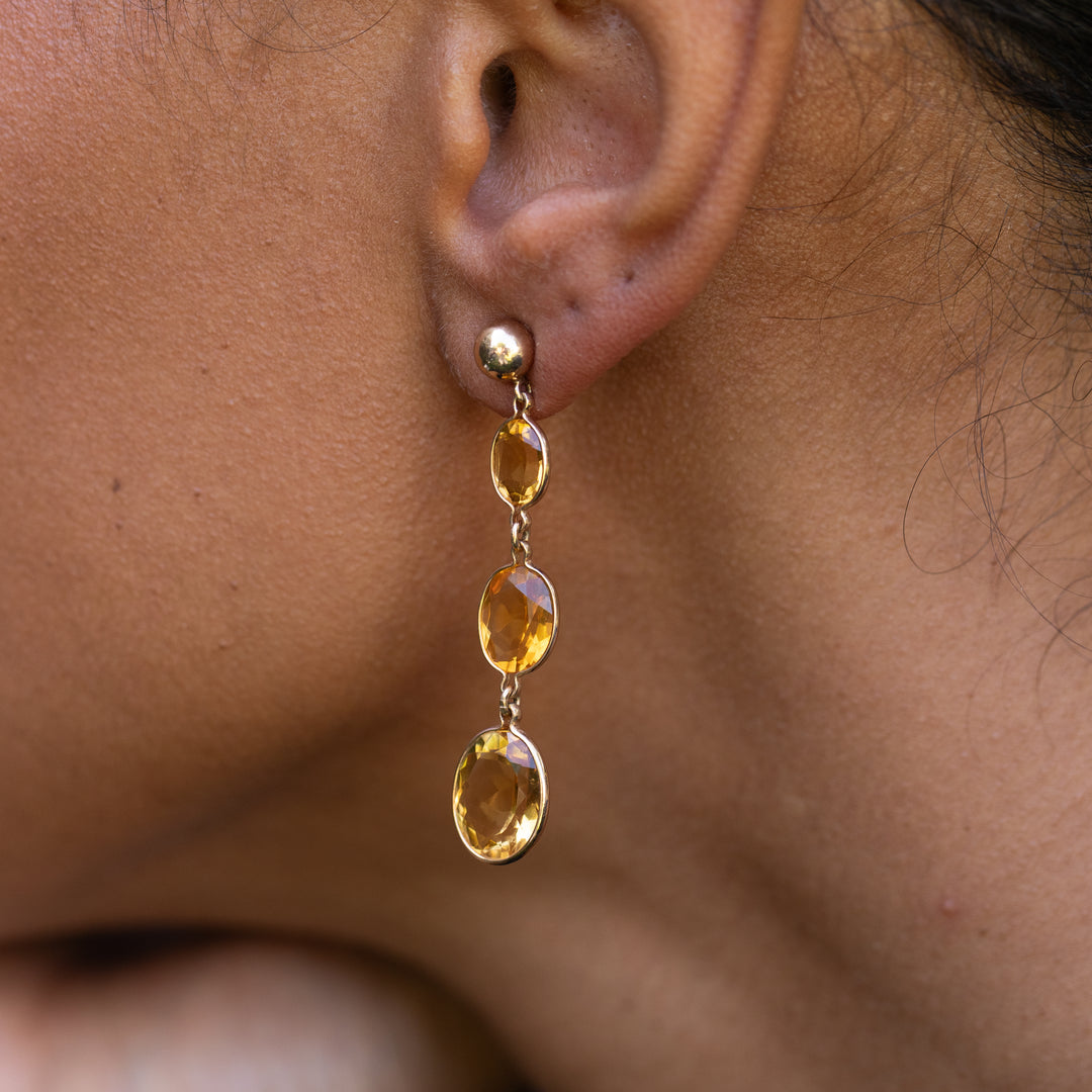 Citrine and 14k Gold Long Dangle Earrings